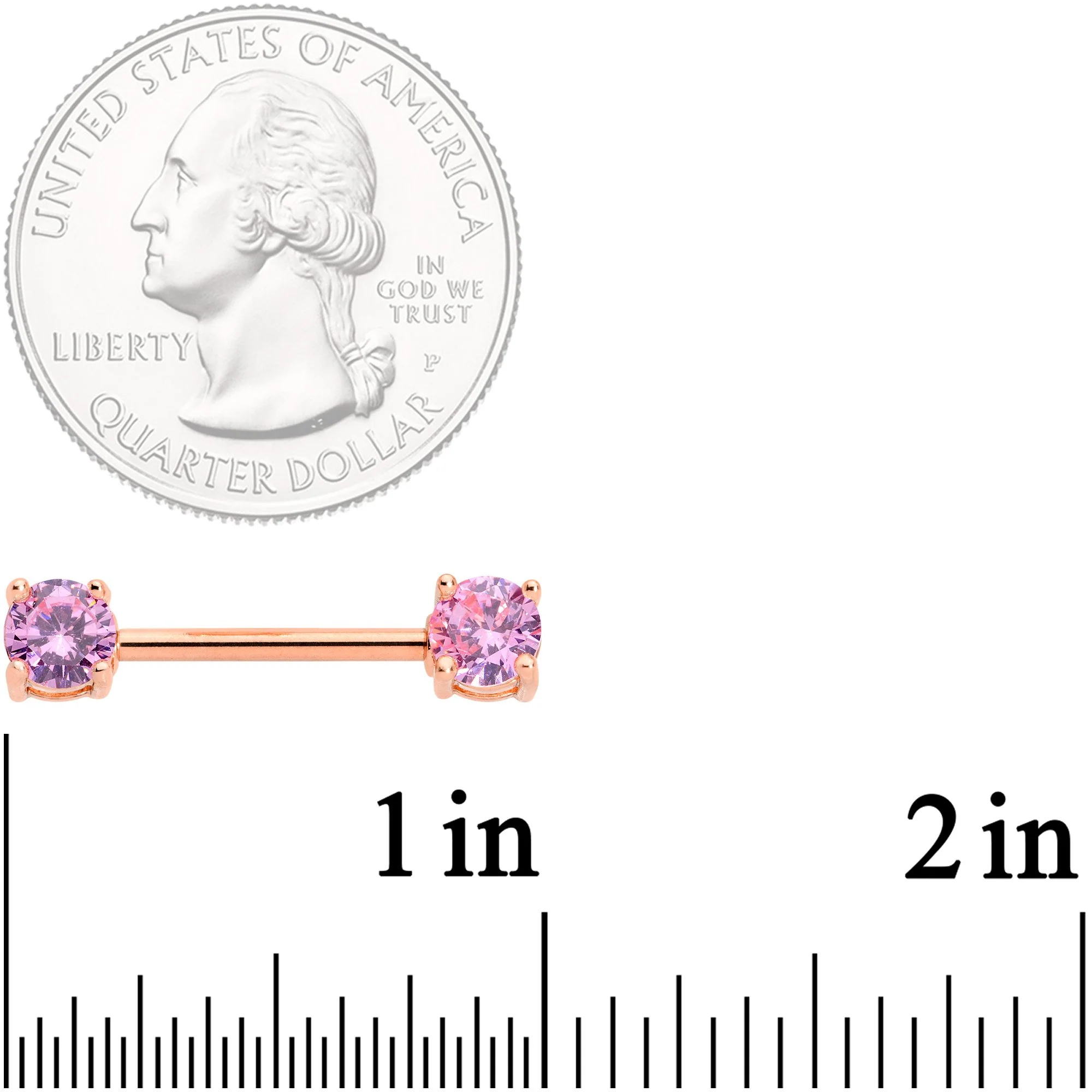 14G 9/16 Pink CZ Gem Rose Gold Tone Nipple Barbell Set - Image 2