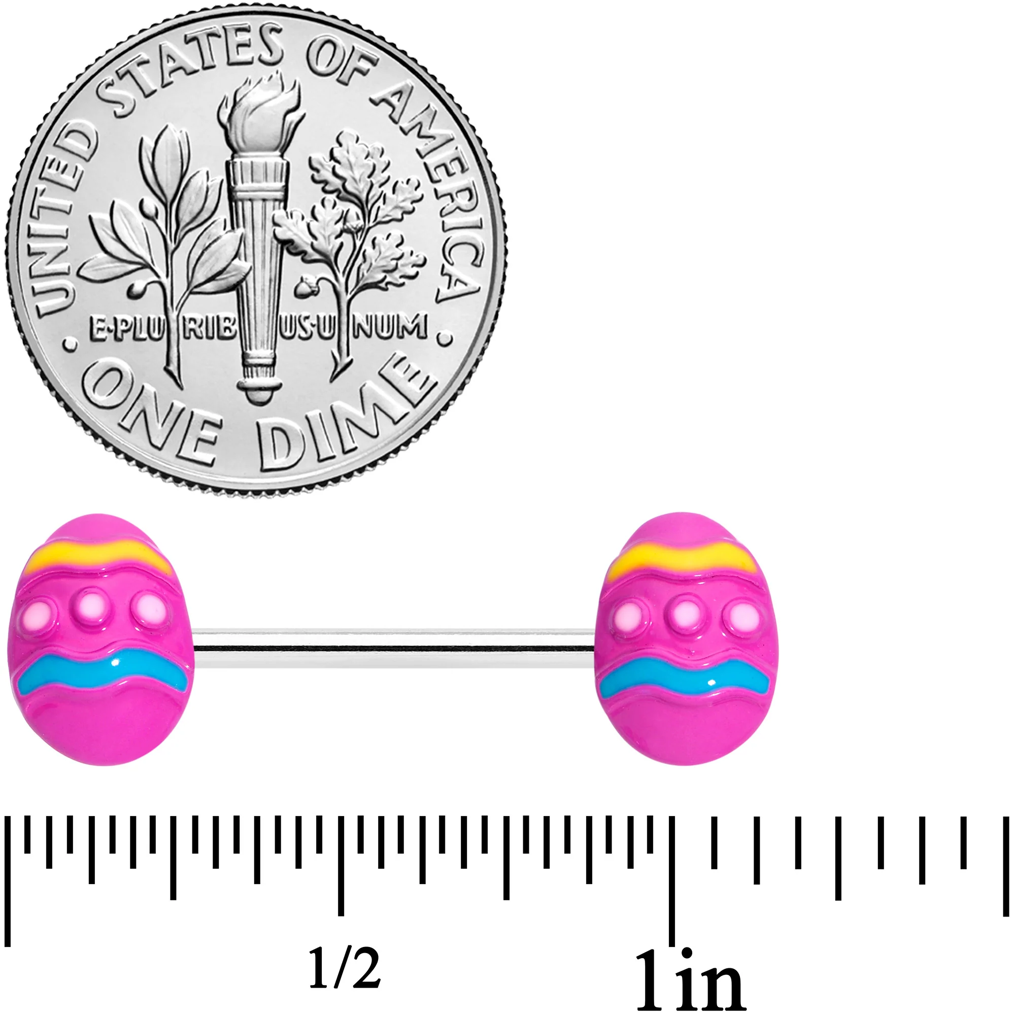 14G 9/16 Pink Easter Egg Barbell Nipple Ring Set - Image 2