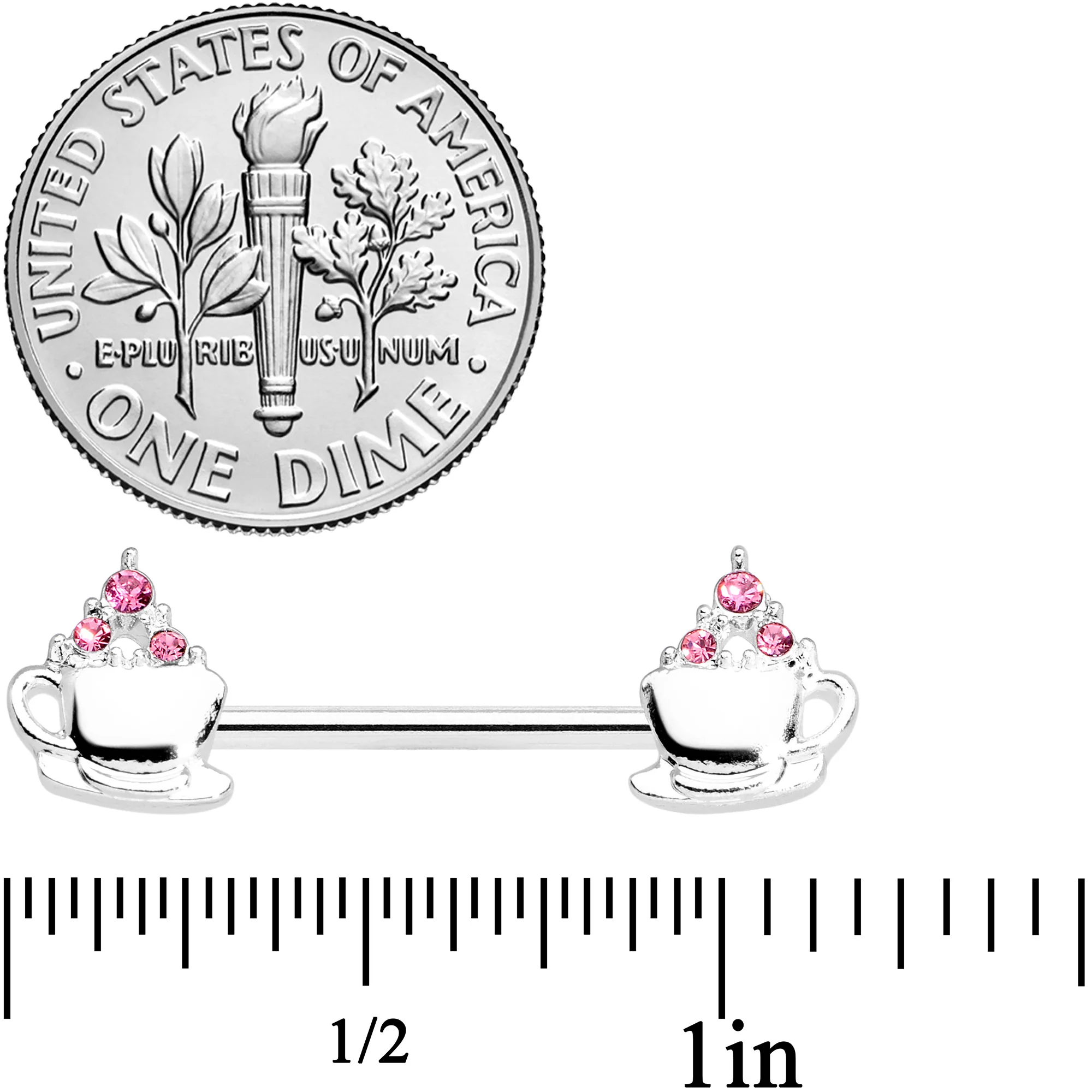 14G 9/16 Pink Gem Hot Cocoa Barbell Nipple Ring Set - Image 2
