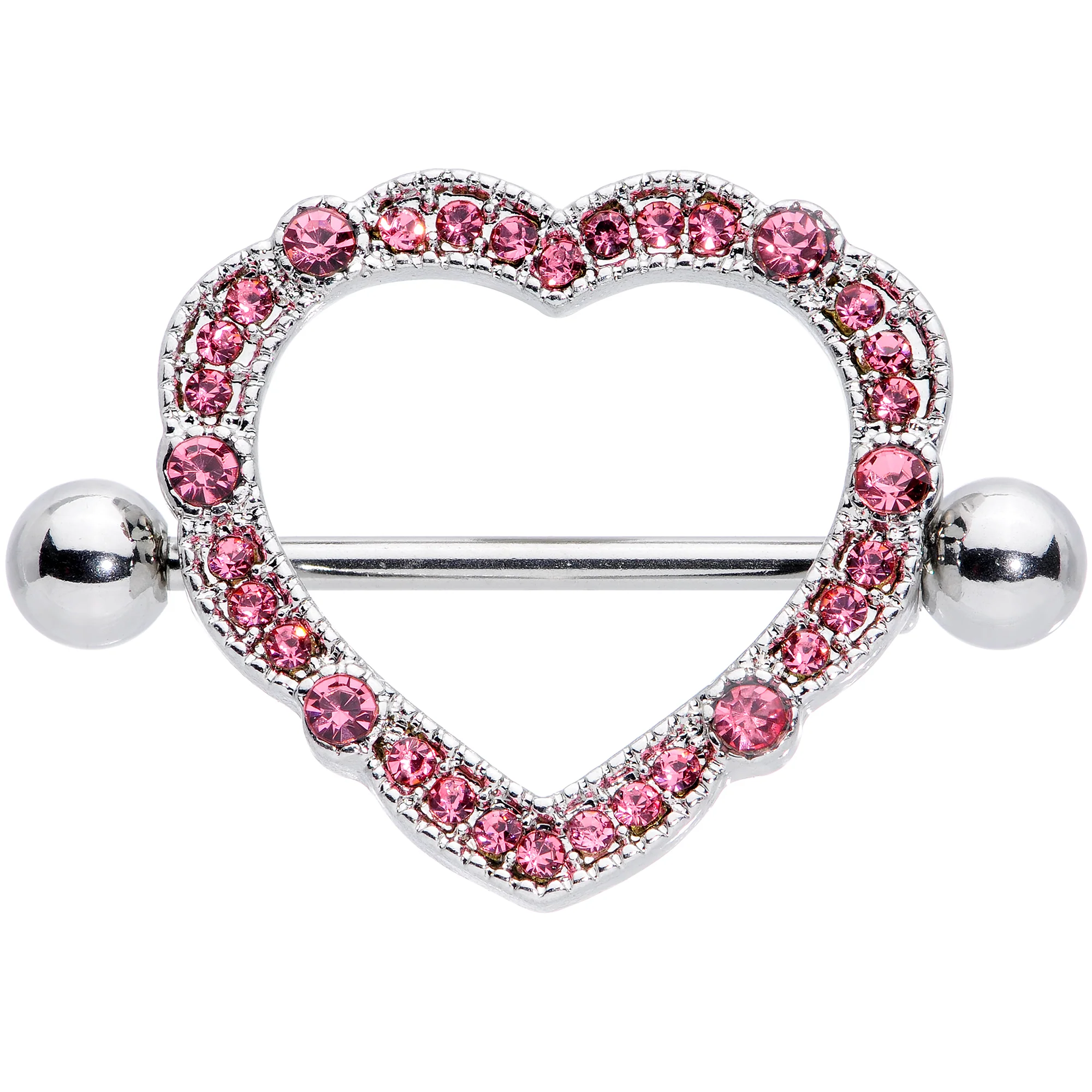 14G 9/16 Pink Gem Love Hearts Nipple Shield Set - Image 2