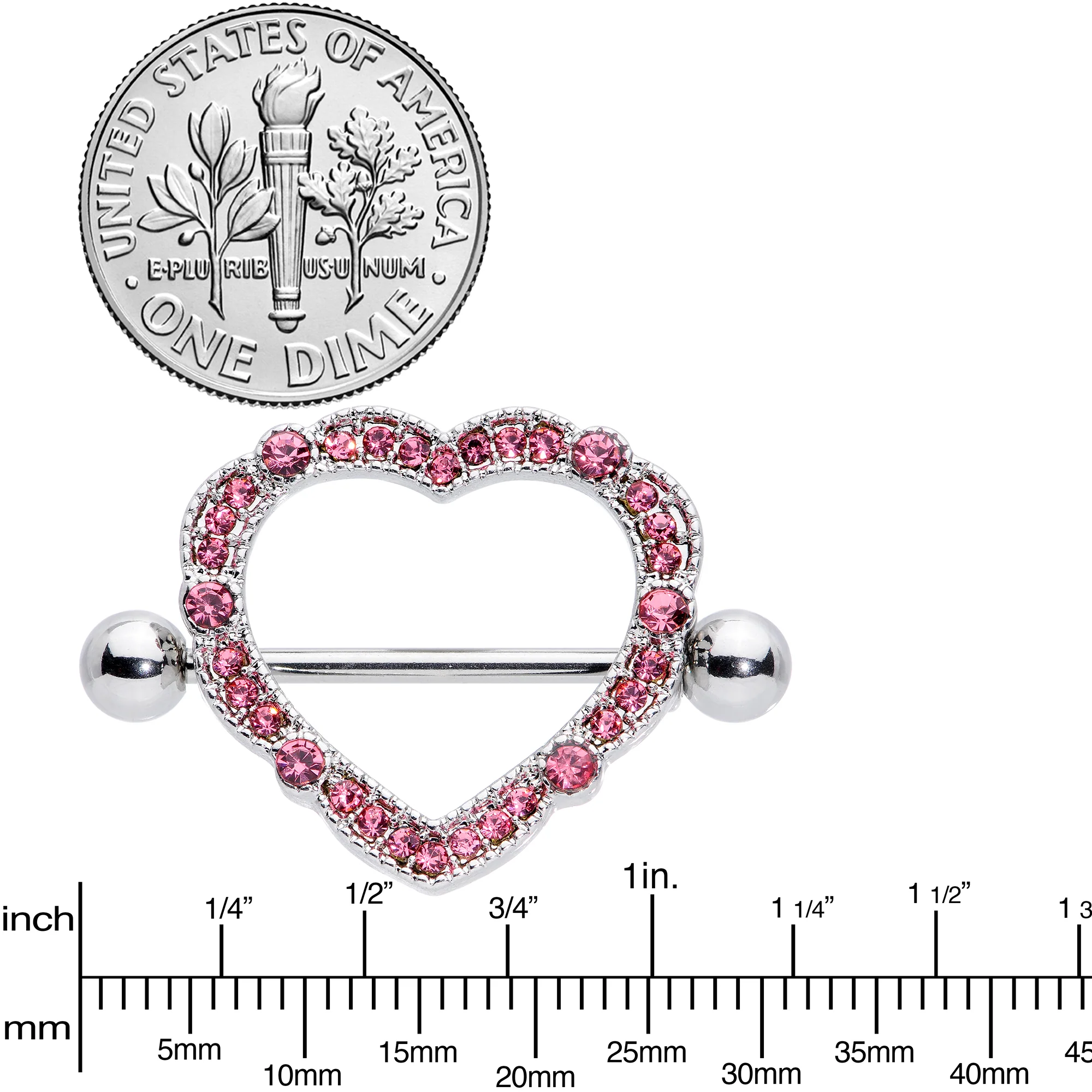 14G 9/16 Pink Gem Love Hearts Nipple Shield Set - Image 3