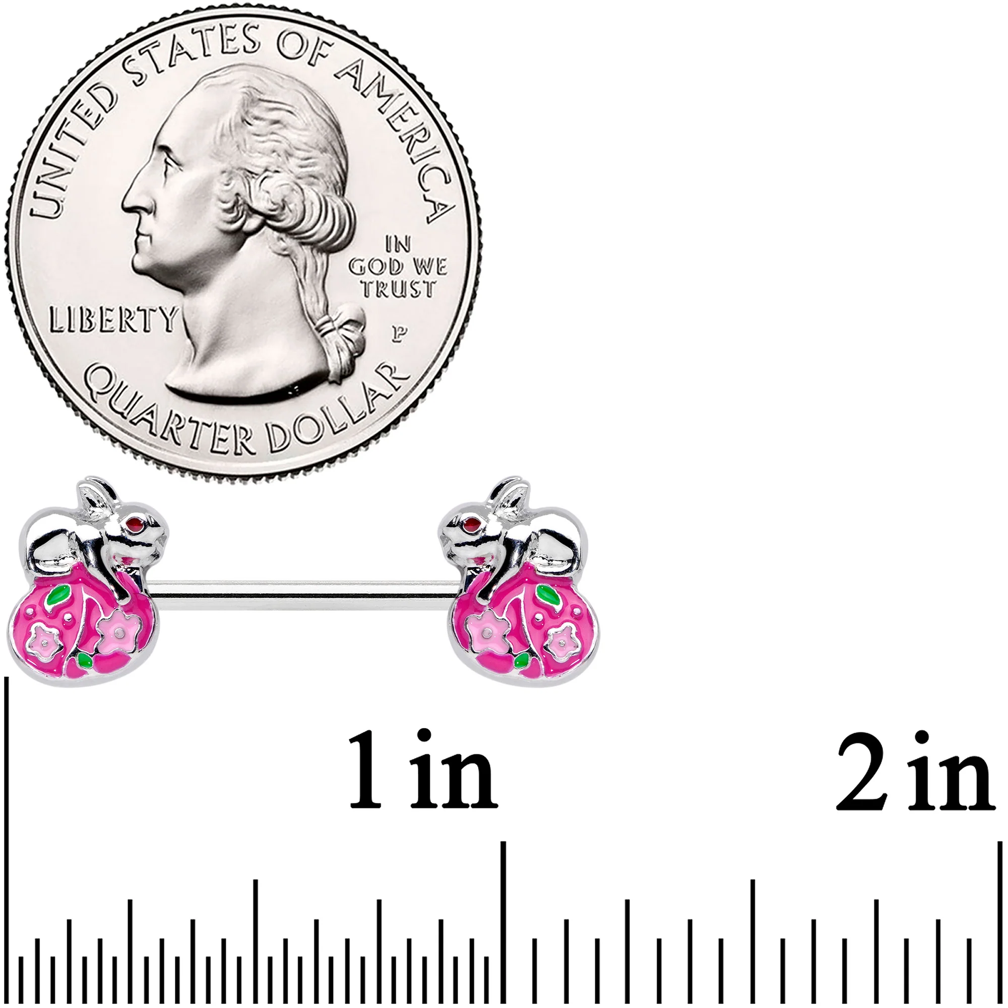 14G 9/16 Pink Gem Pink Easter Egg Bunny Barbell Nipple Ring Set - Image 2