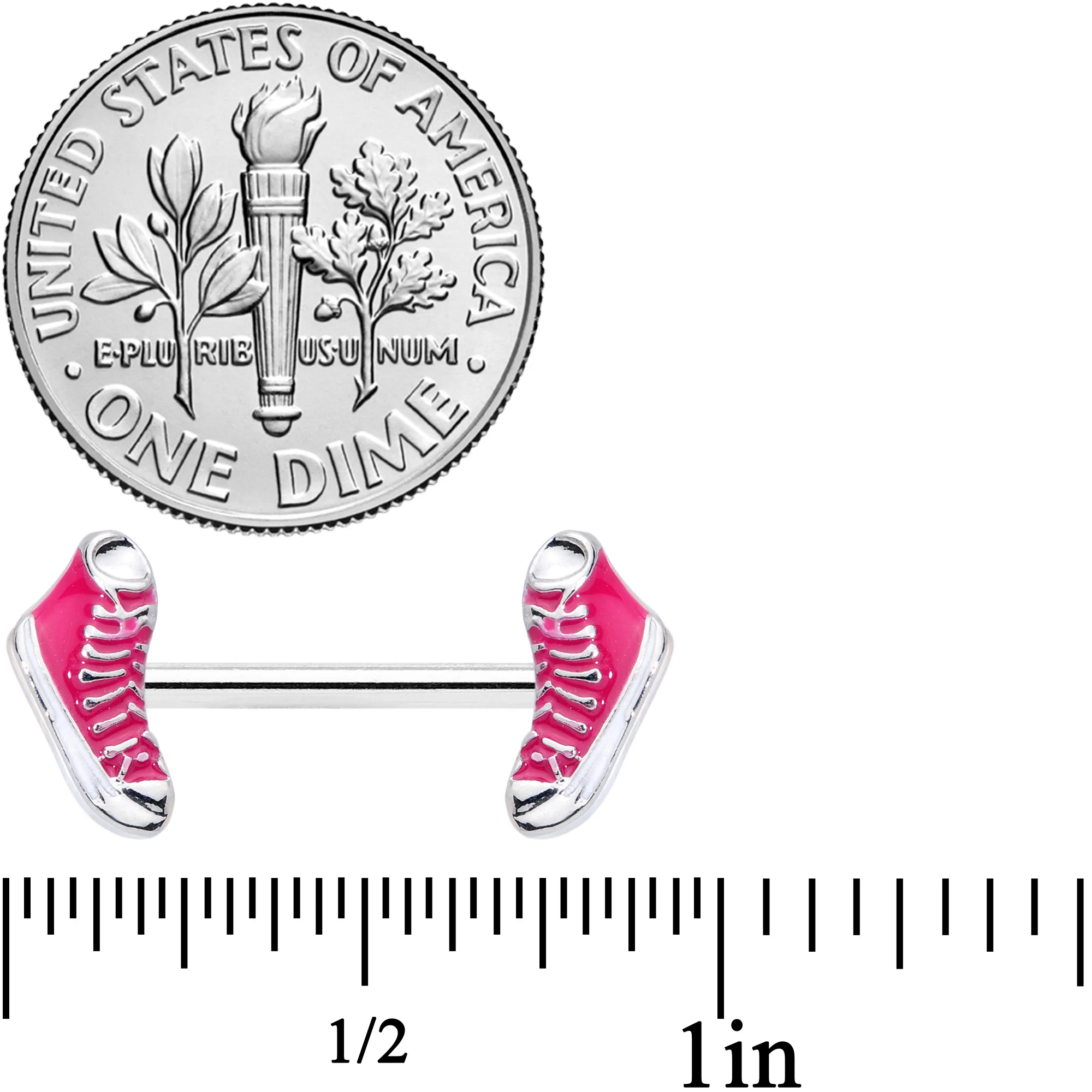14G 9/16 Pink High Top Sneaker Barbell Nipple Ring Set - Image 2