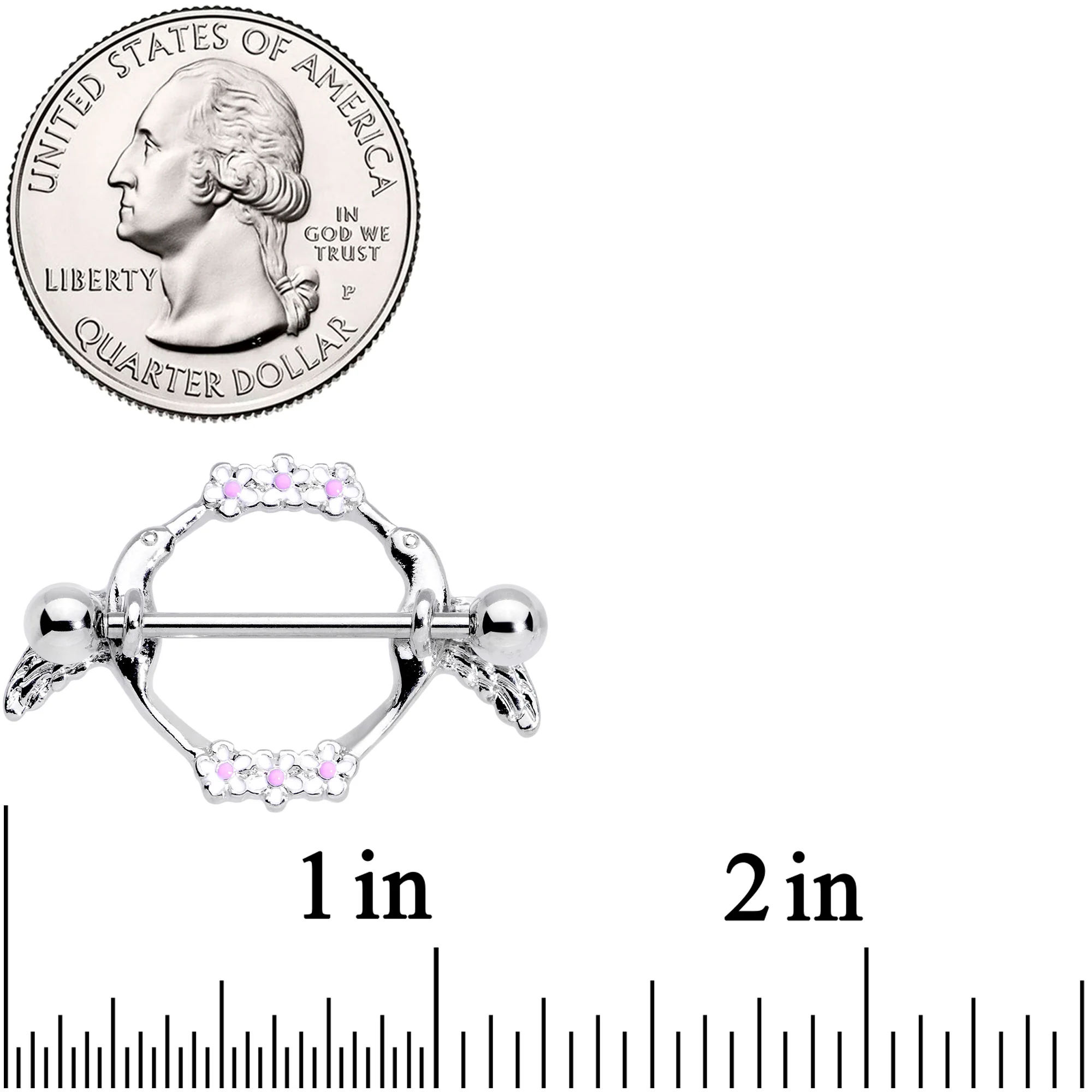 14G 9/16 Pink White Flower Hummingbird Nipple Shield Set - Image 2