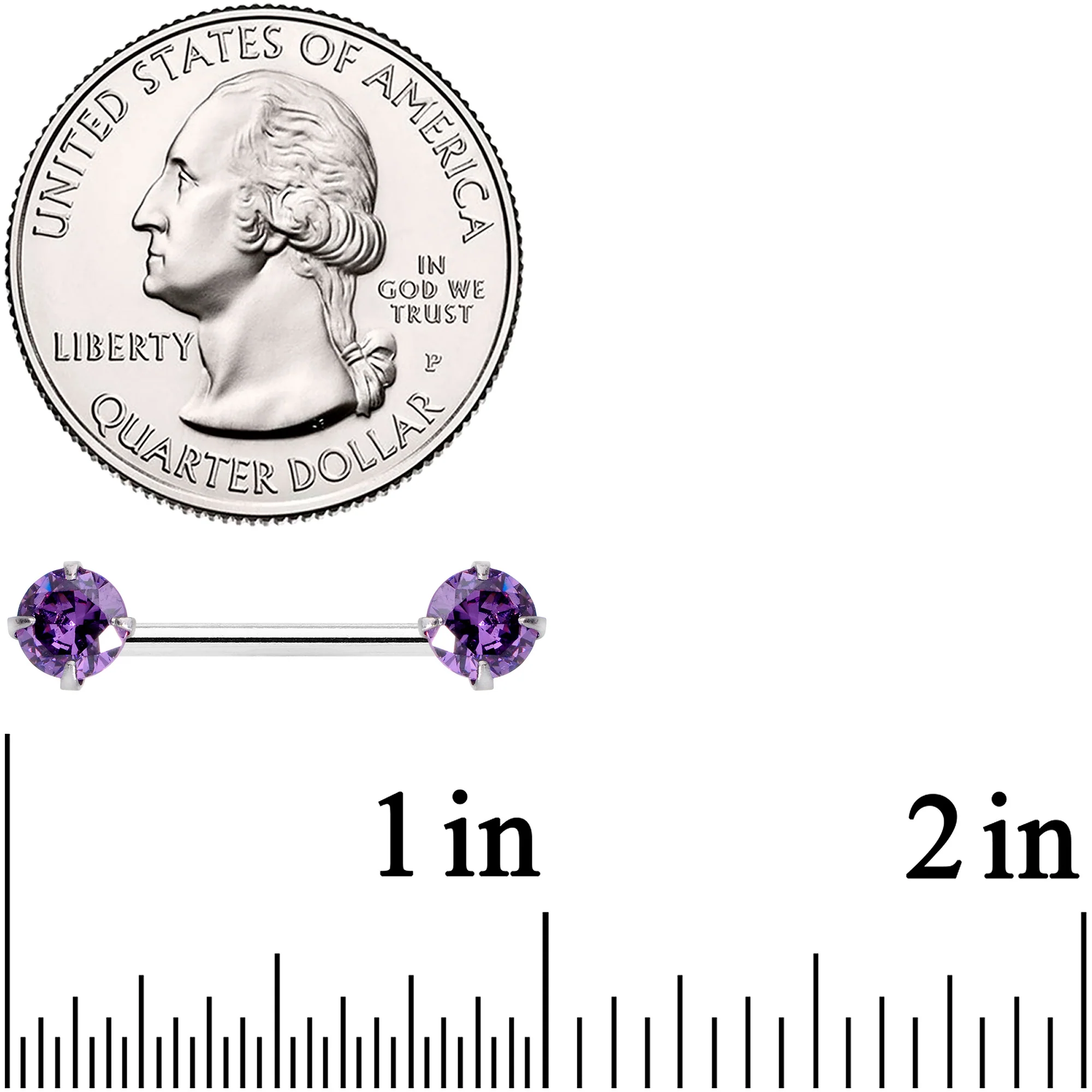 14G 9/16 Purple CZ Gem Threadless Barbell Nipple Ring Set - Image 2