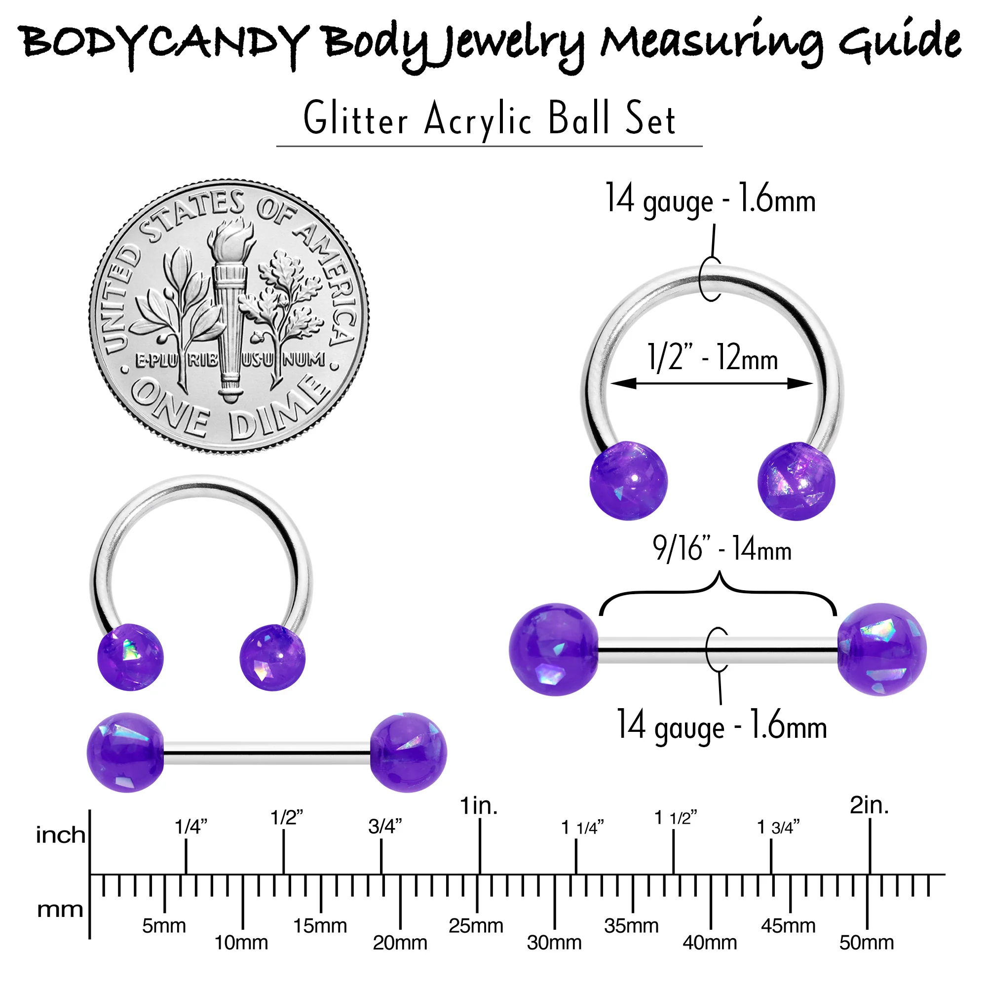 14G 9/16 Purple Faux Opal Horseshoe Barbell Nipple Ring Set of 4 - Image 5