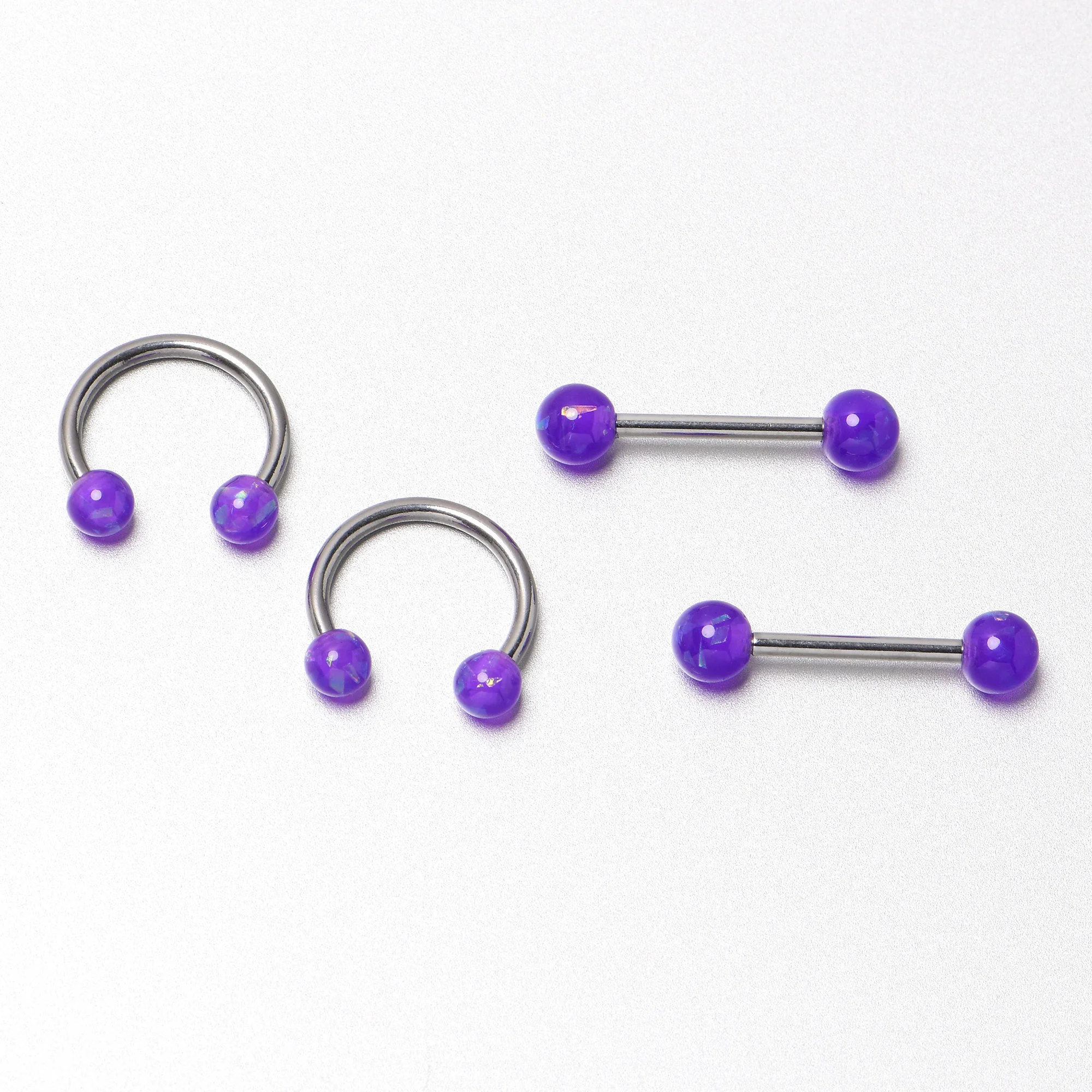 14G 9/16 Purple Faux Opal Horseshoe Barbell Nipple Ring Set of 4 - Image 7