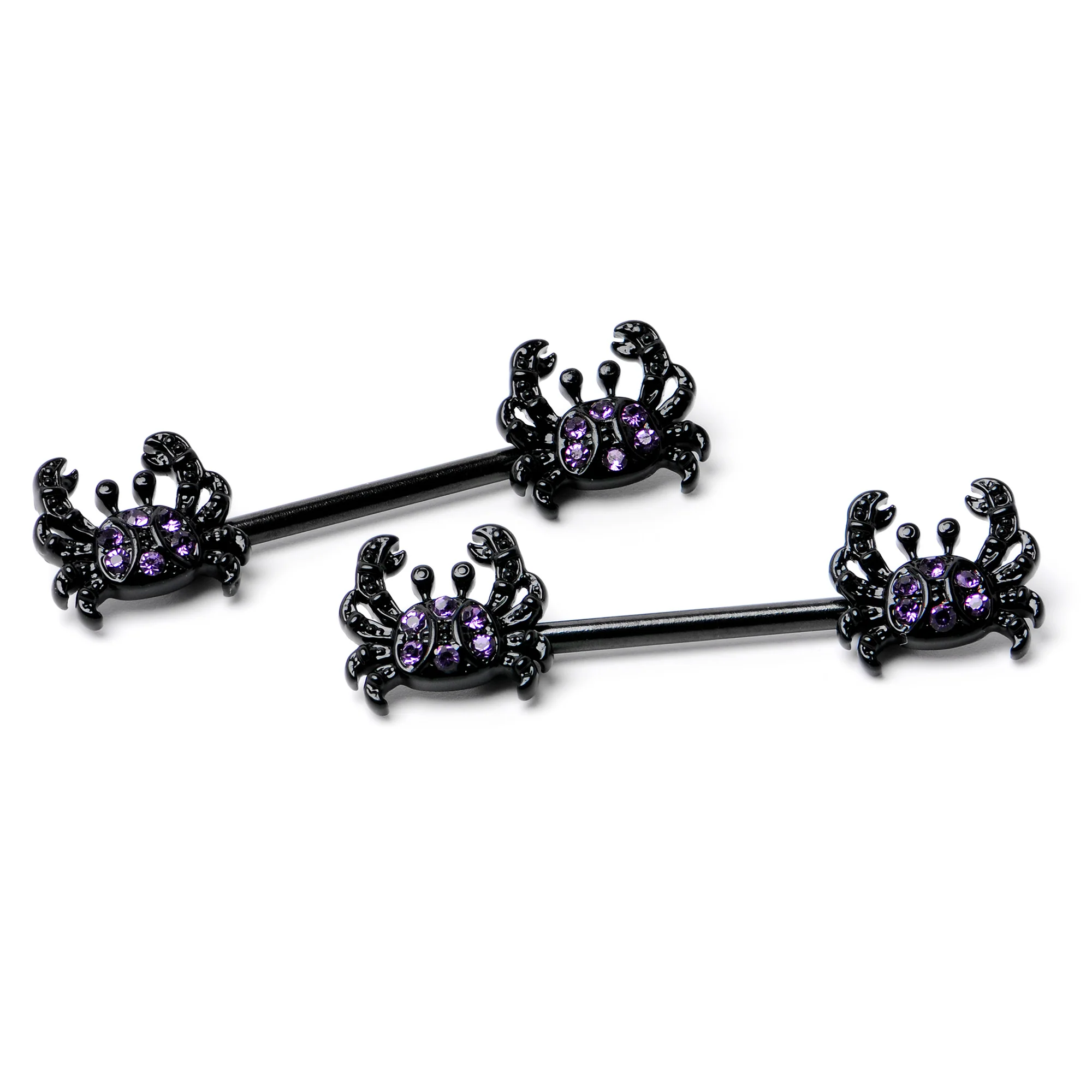 14G 9/16 Purple Gem Black Chic Crab Barbell Nipple Ring Set - Image 4