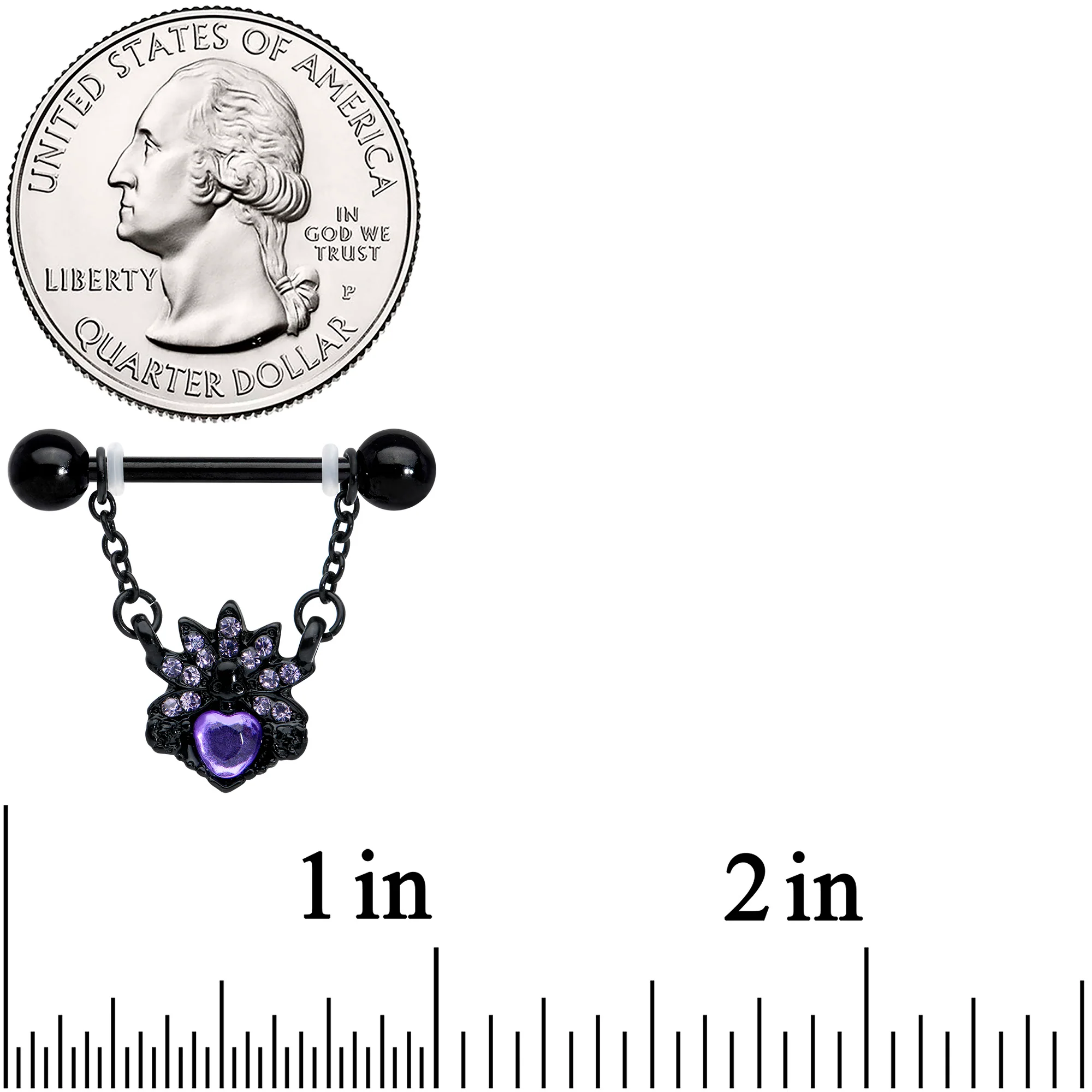14G 9/16 Purple Gem Black Skull Blossom Dangle Nipple Ring Set - Image 3