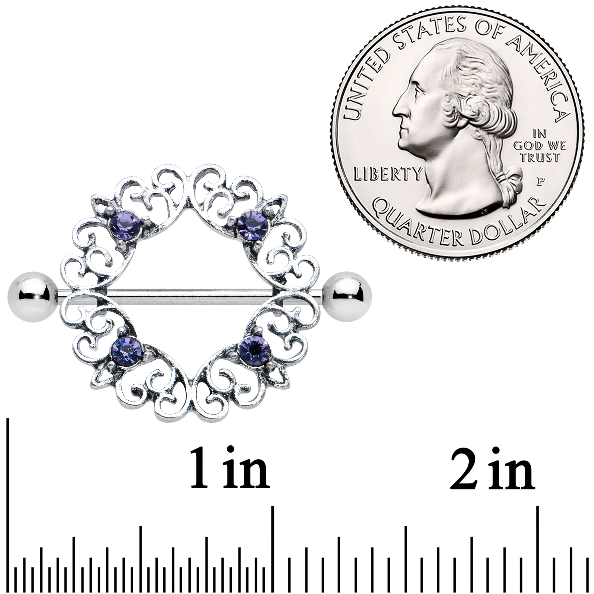 14G 9/16 Purple Gem Filigree Valentines Day Nipple Shield Set - Image 2
