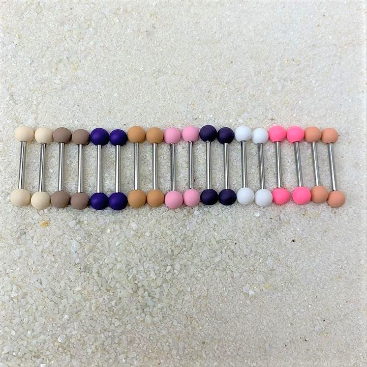 14G 9/16 Purple Matte Barbell Nipple Ring Set - Image 2