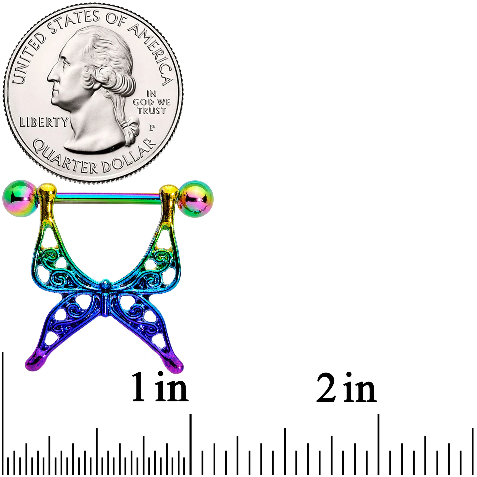 14G 9/16 Rainbow Swirly Butterfly Nipple Shield Set - Image 2