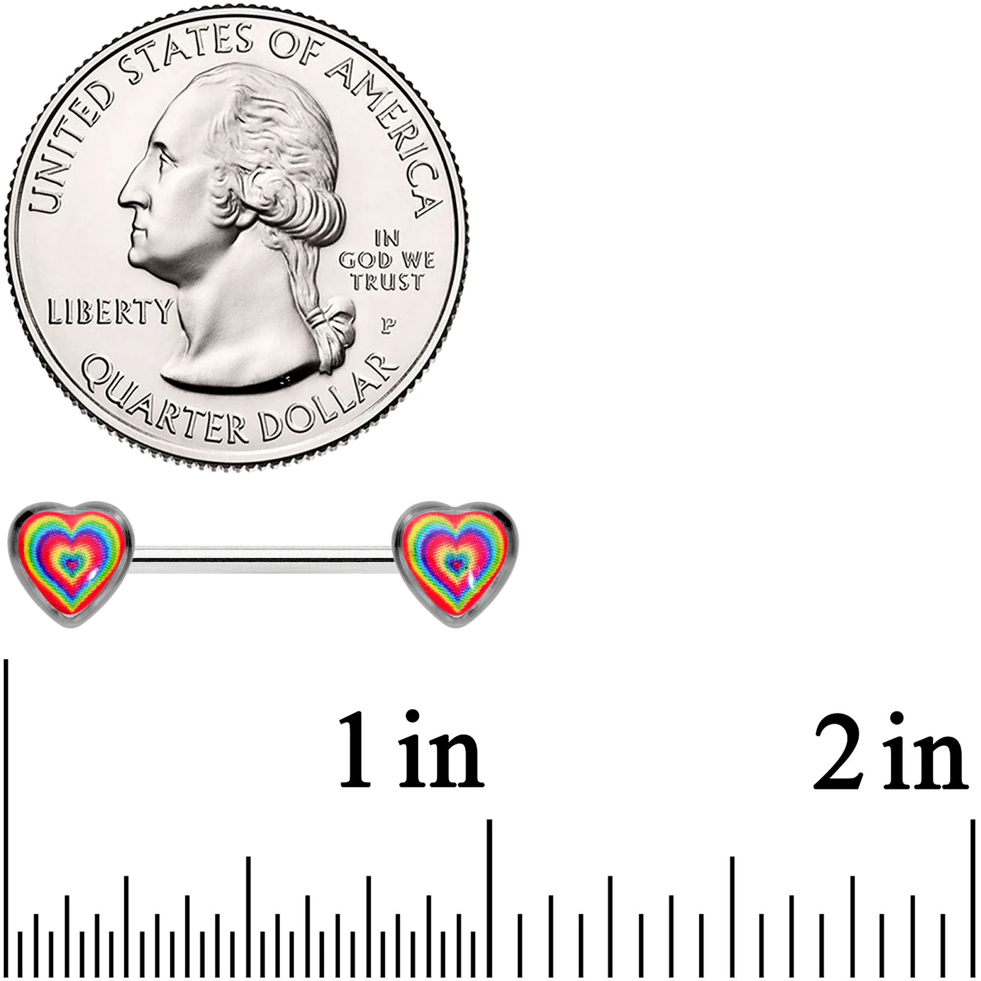 14G 9/16 Rainbow Tie Dye Heart Valentines Day Nipple Ring Set - Image 2