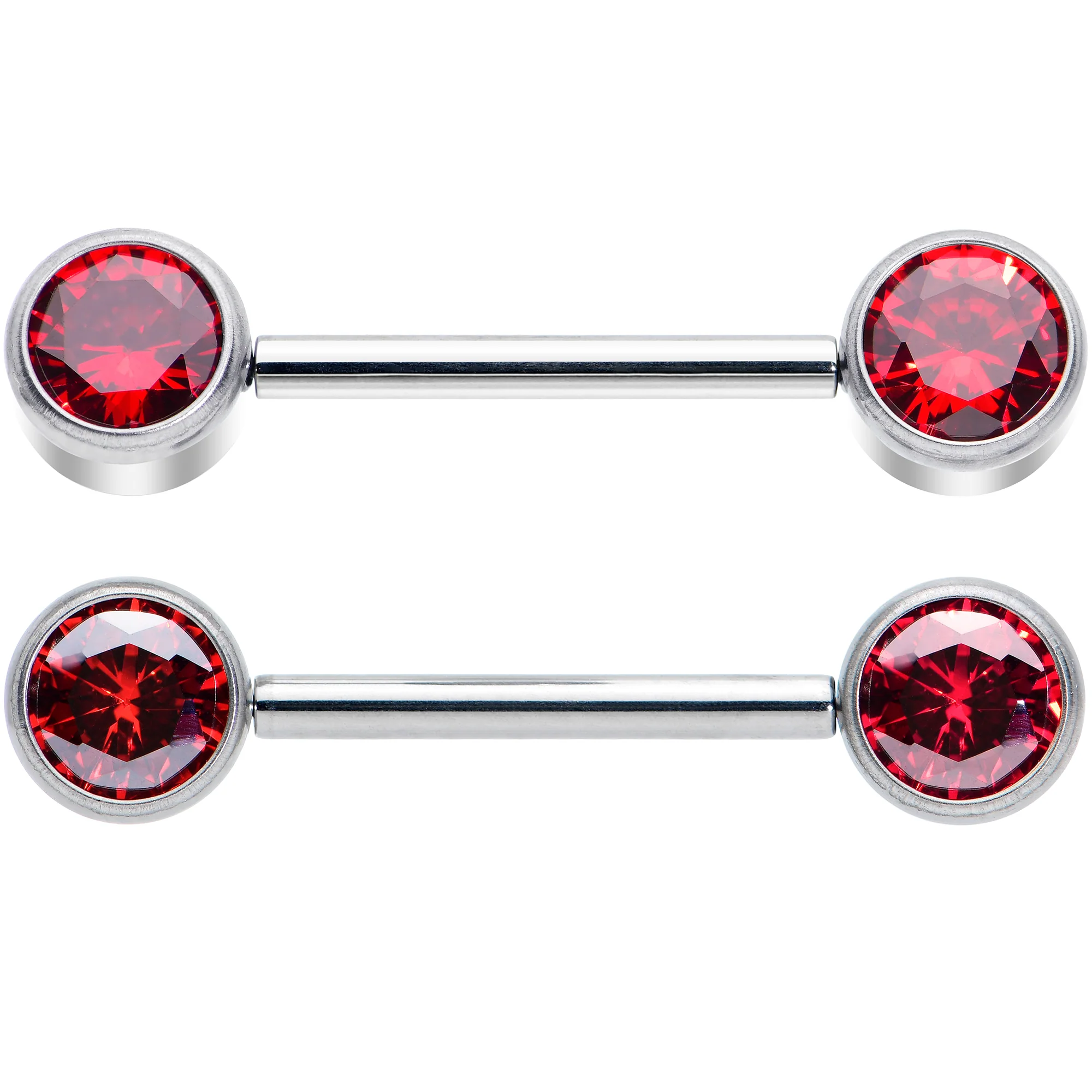 14G 9/16 Red CZ Gem G23 Titanium Threadless Nipple Ring Set - Image 2
