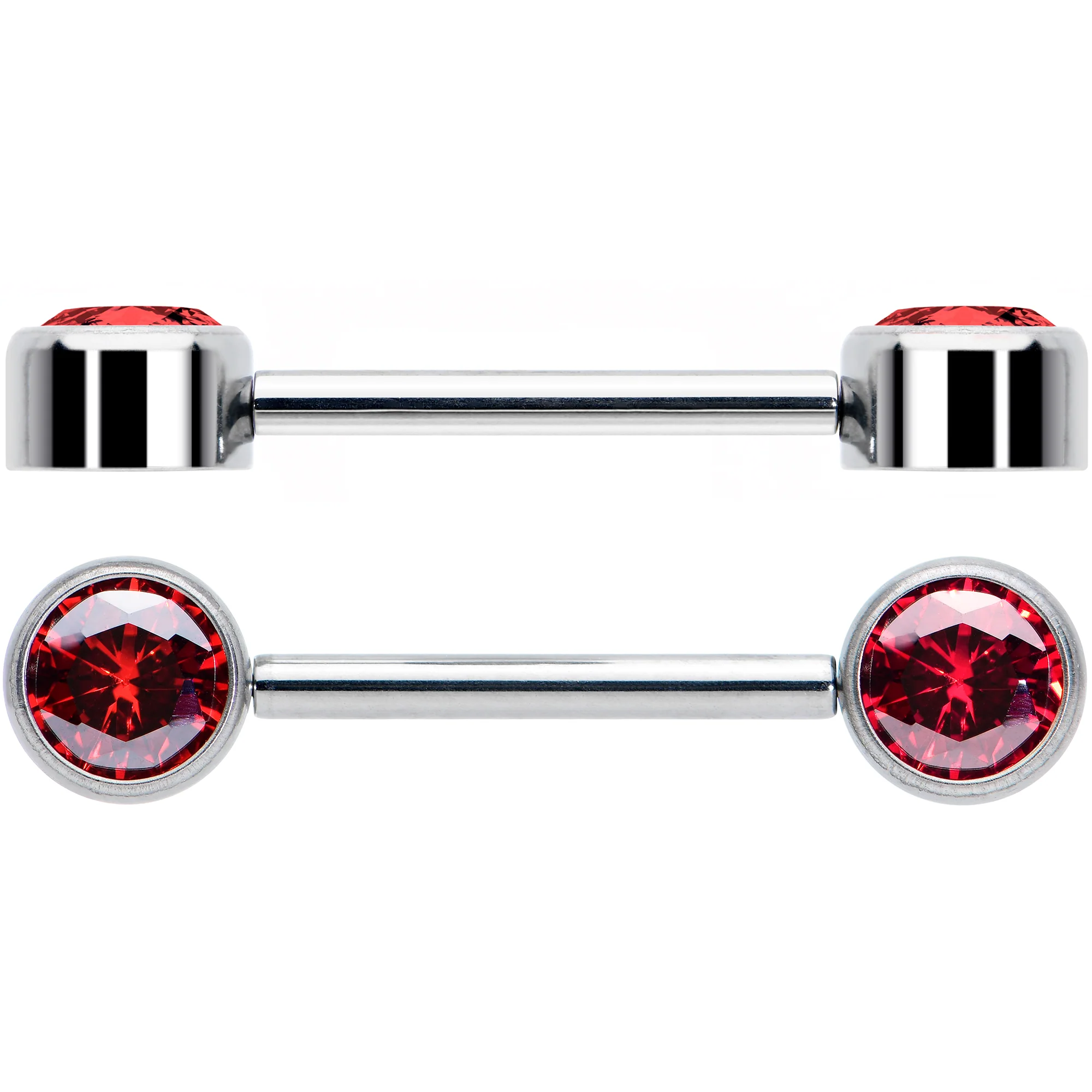 14G 9/16 Red CZ Gem G23 Titanium Threadless Nipple Ring Set - Image 3
