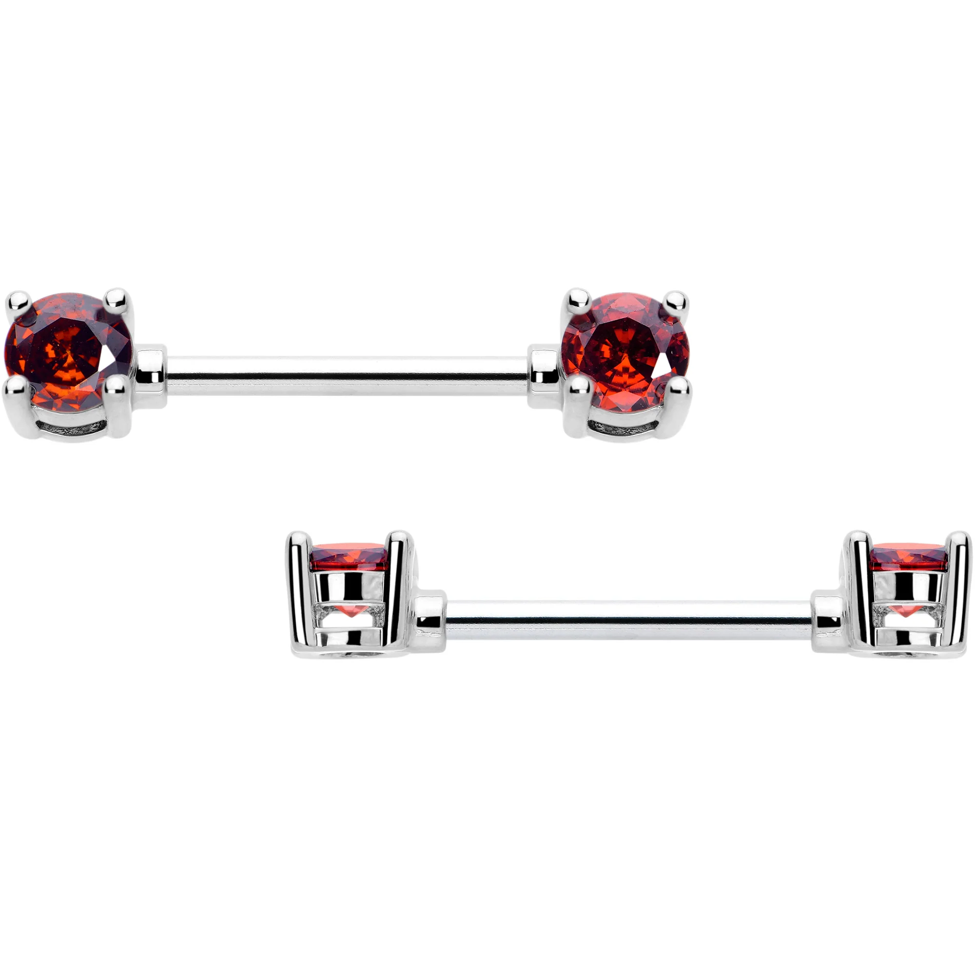 14G 9/16 Red CZ Gem January Birthstone Nipple Ring Set - Image 2