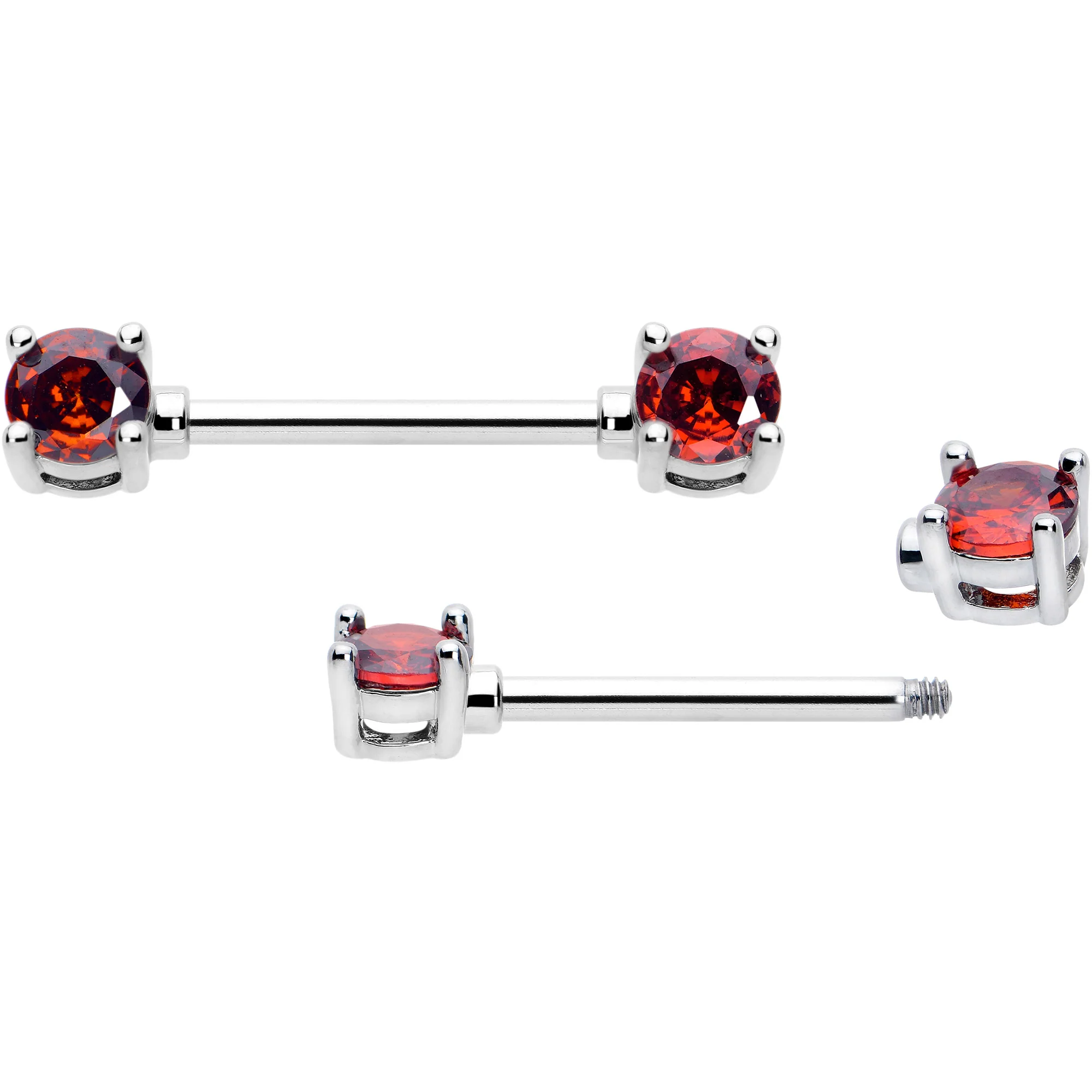 14G 9/16 Red CZ Gem January Birthstone Nipple Ring Set - Image 3