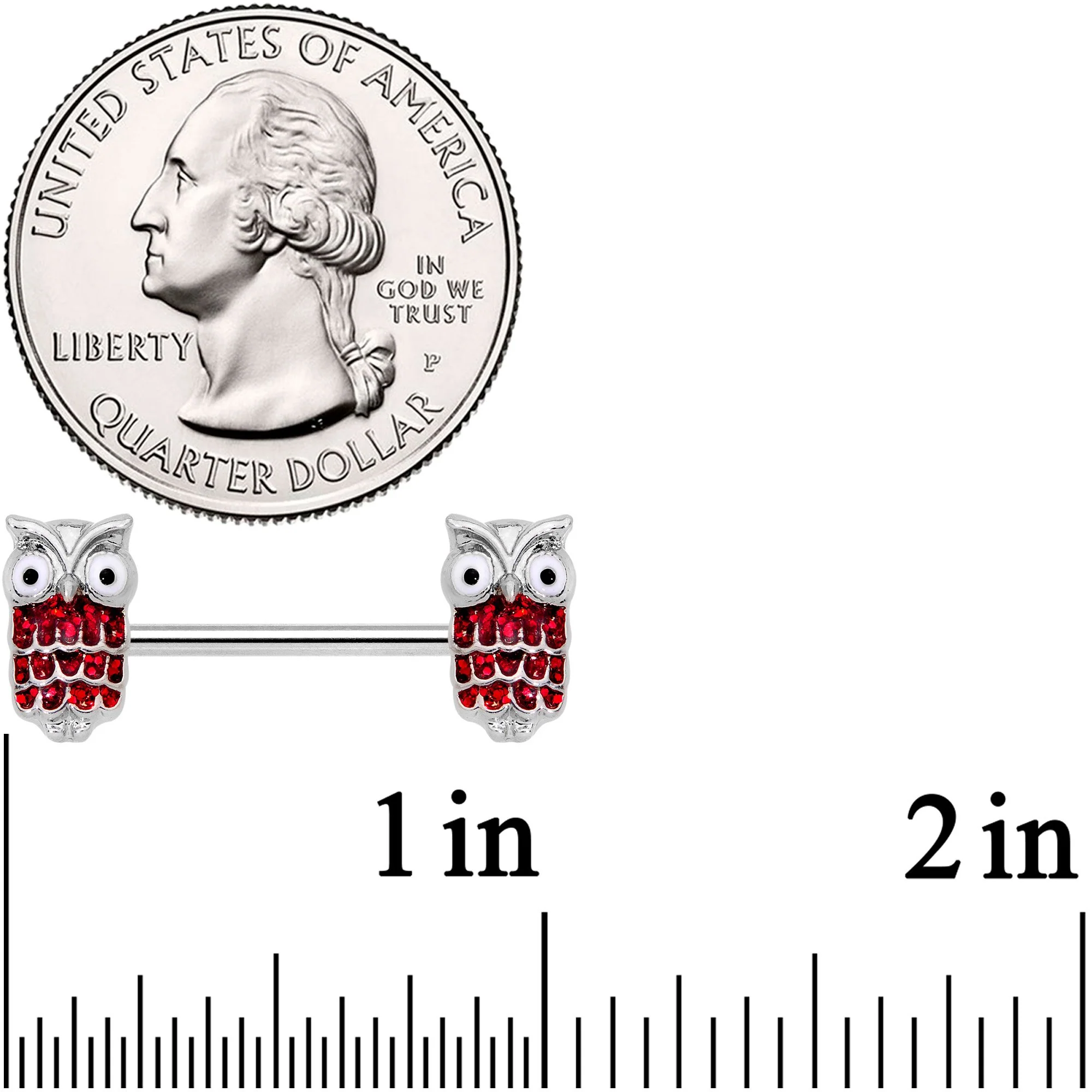 14G 9/16 Red Happy Holiday Hoot Owl Barbell Nipple Ring Set - Image 2