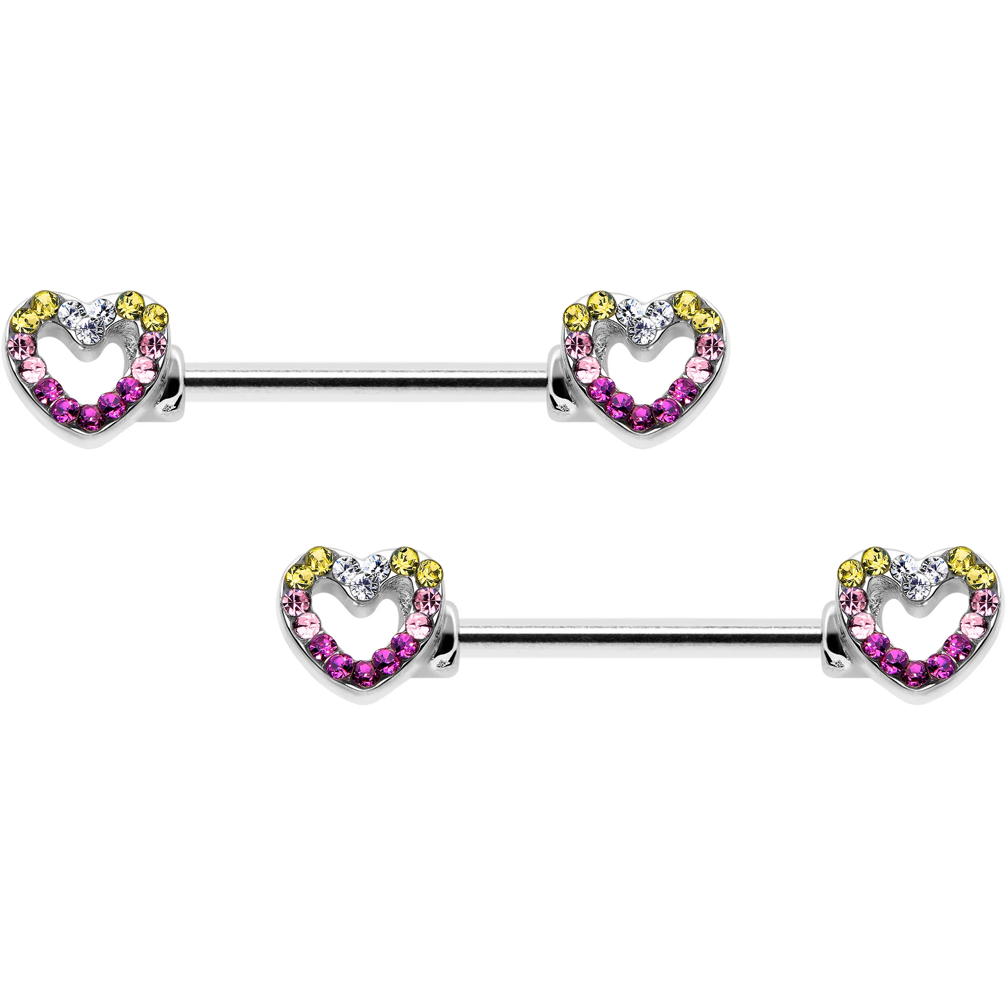 14G 9/16 Romance Gem Open Heart Barbell Nipple Ring Set - Image 2