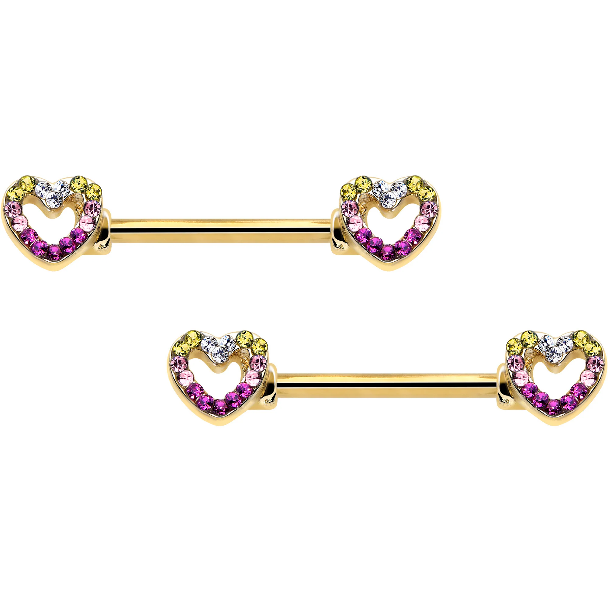 14G 9/16 Romance Gem Open Heart Barbell Nipple Ring Set - Image 3