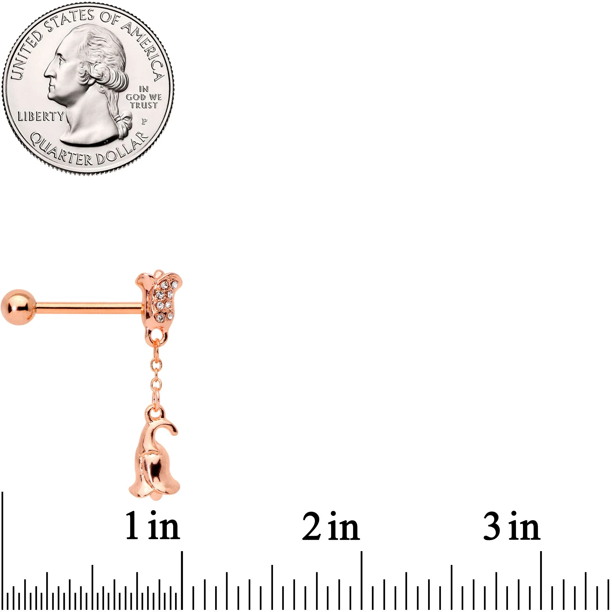 14G 9/16 Rose Gold Tone Flowers Barbell Nipple Ring Set of 4 - Image 4