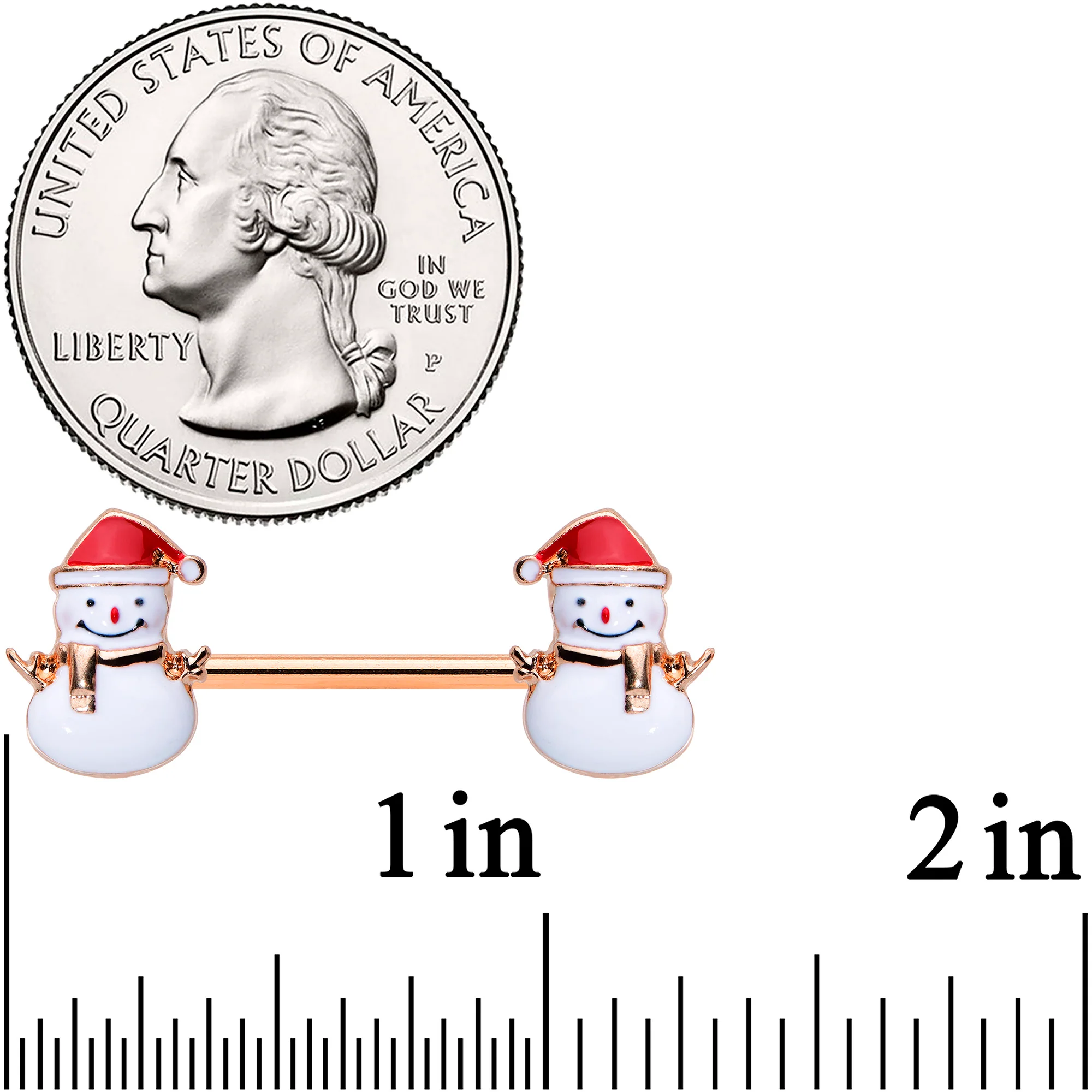 14G 9/16 Rose Gold Tone Smiling Snowman Christmas Nipple Ring Set - Image 3