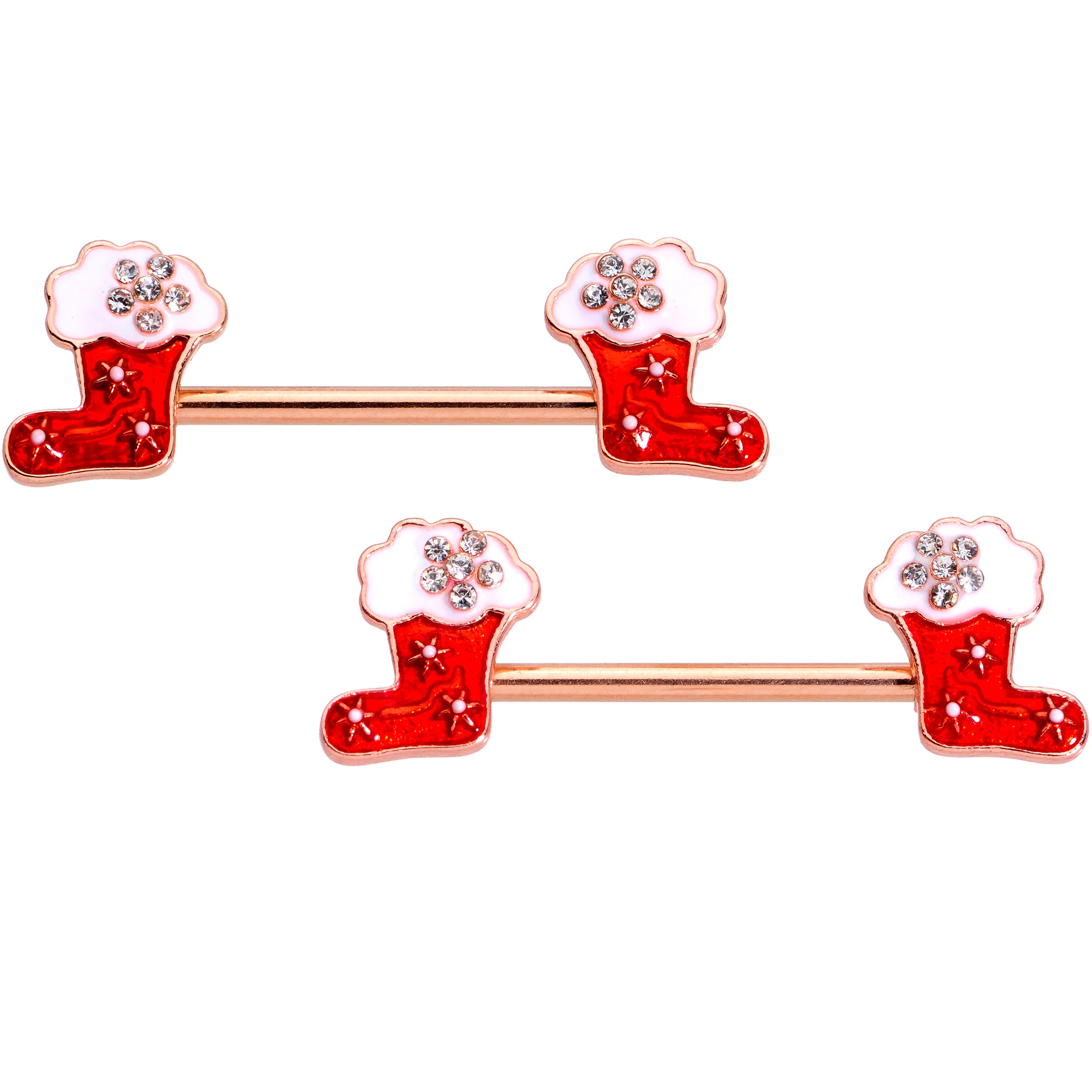 14G 9/16 Rose Gold Tone Stocking Christmas Nipple Ring Set
