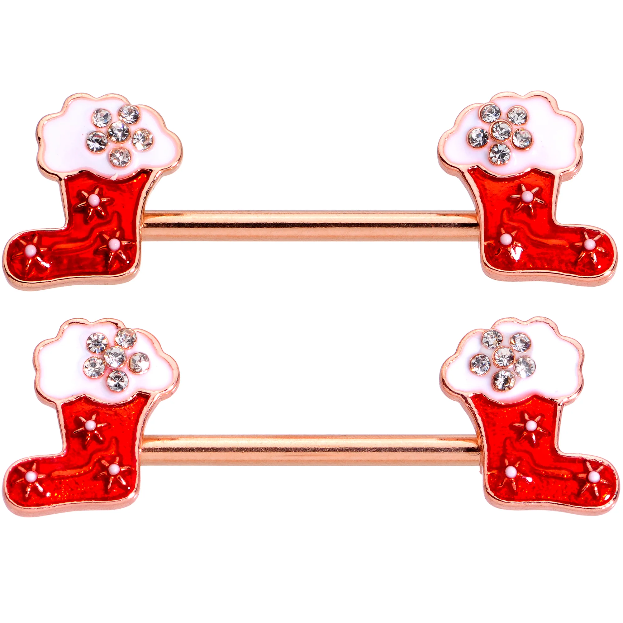 14G 9/16 Rose Gold Tone Stocking Christmas Nipple Ring Set - Image 2
