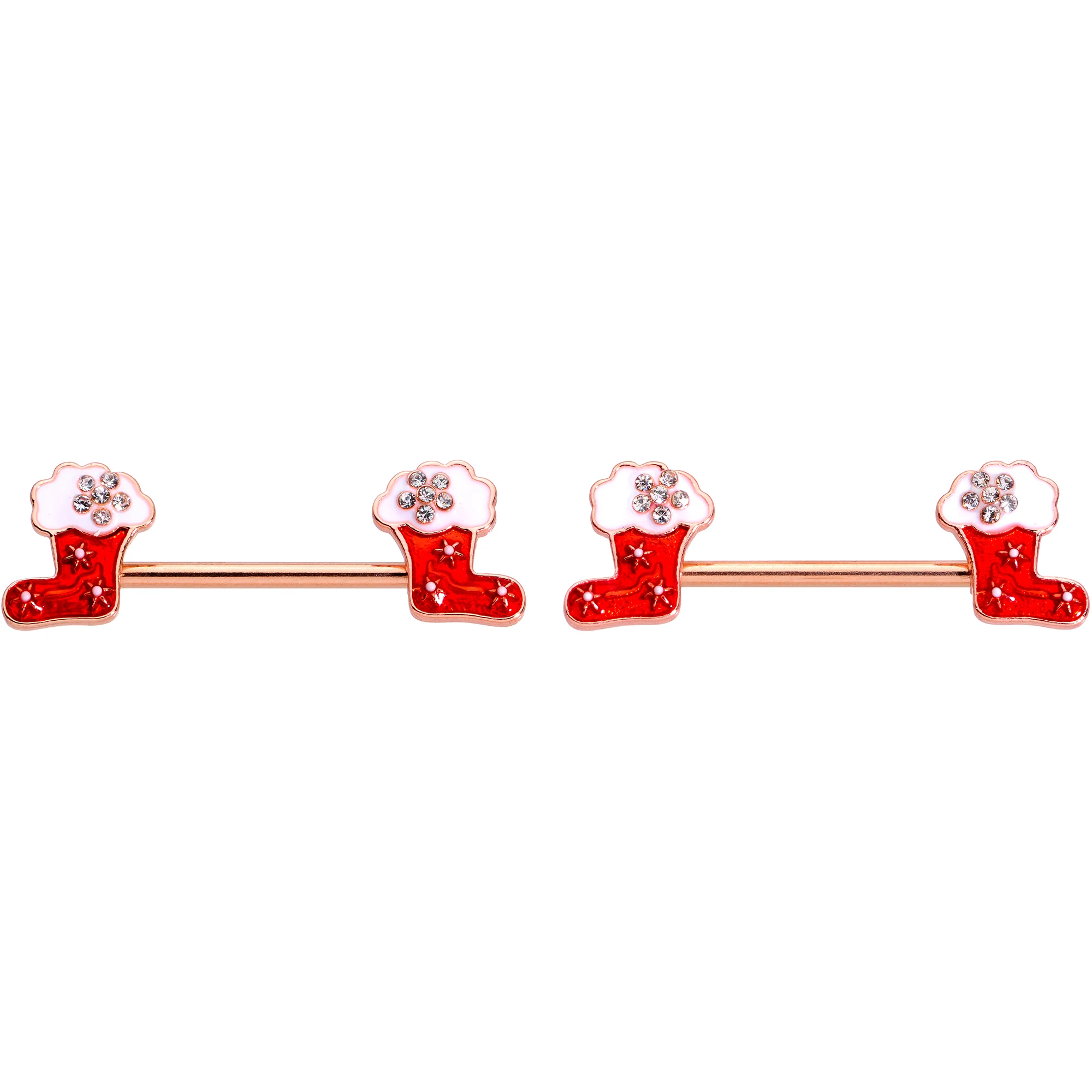 14G 9/16 Rose Gold Tone Stocking Christmas Nipple Ring Set - Image 3