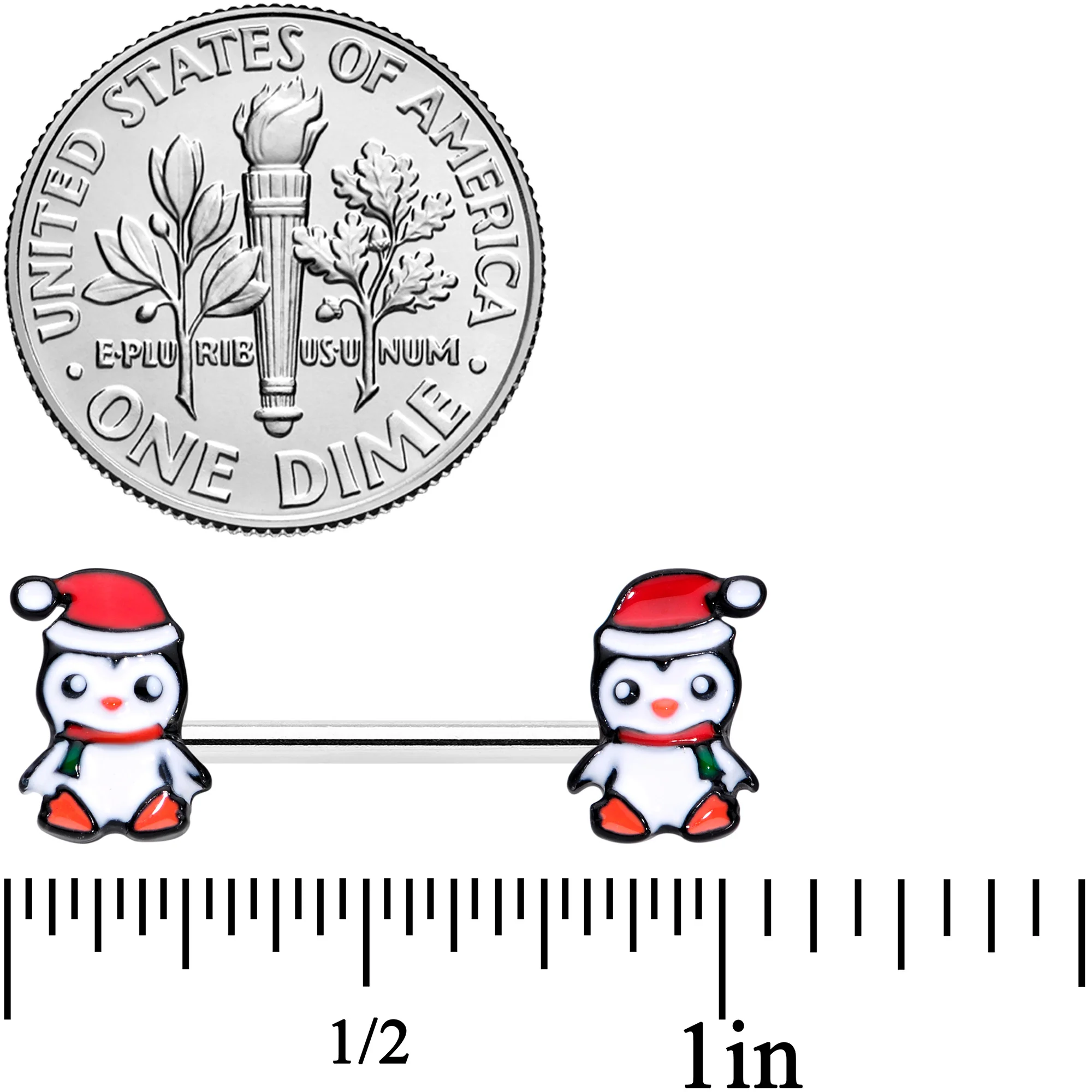 14G 9/16 Santa Penguin Christmas Barbell Nipple Ring Set - Image 2