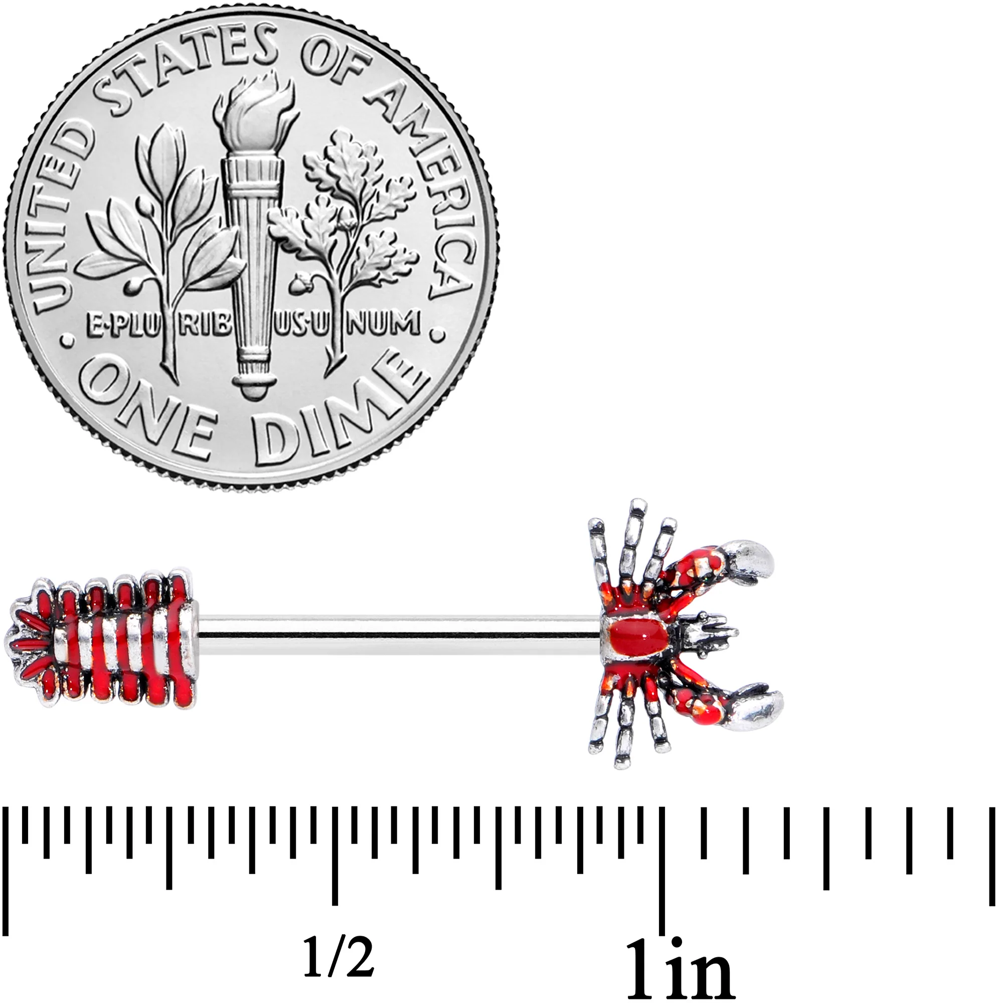 14G 9/16 Stainless Steel Red Nautical Lobster Barbell Nipple Set - Image 2