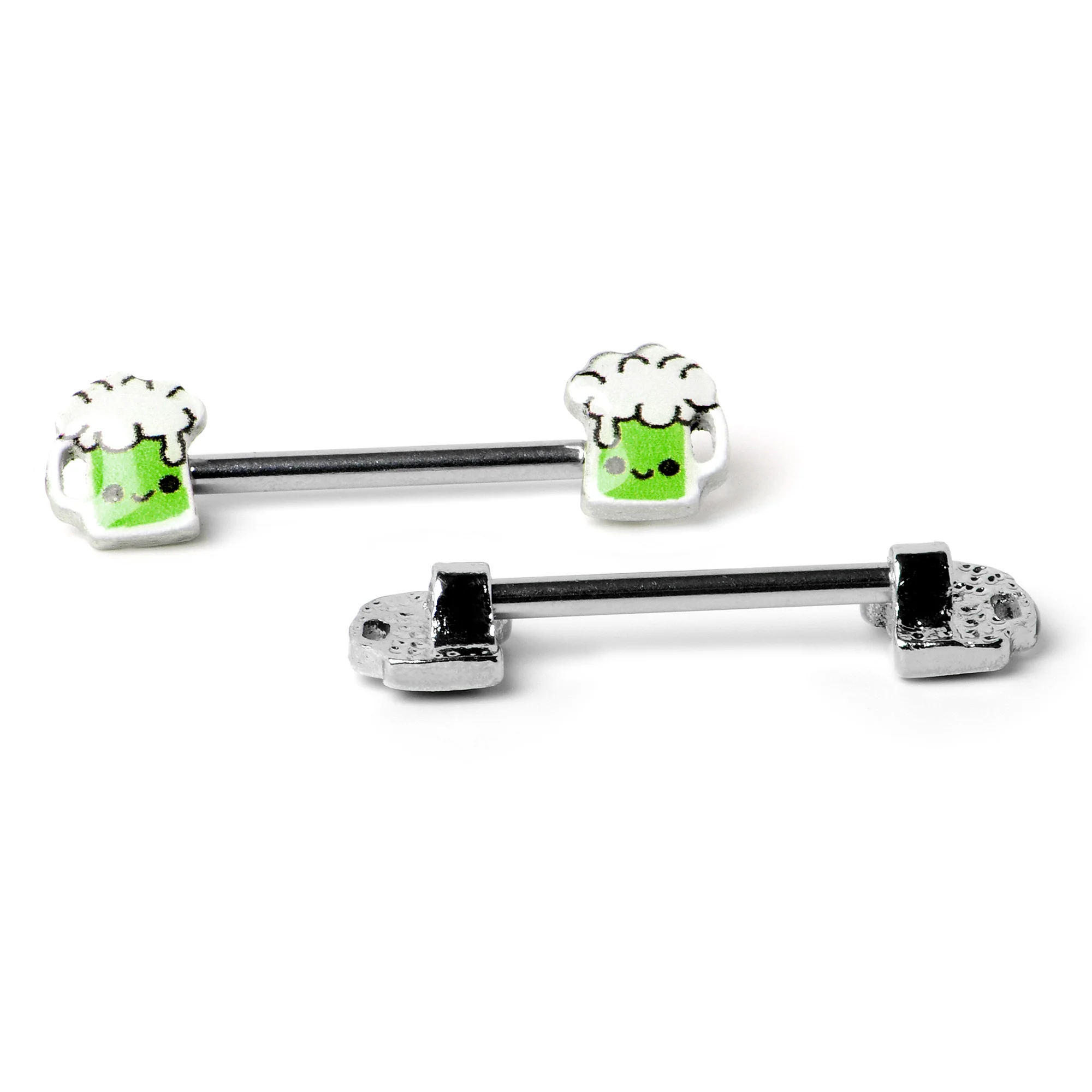 14G 9/16 Sweet Happy Green Beer St Patricks Day Nipple Ring Set - Image 5