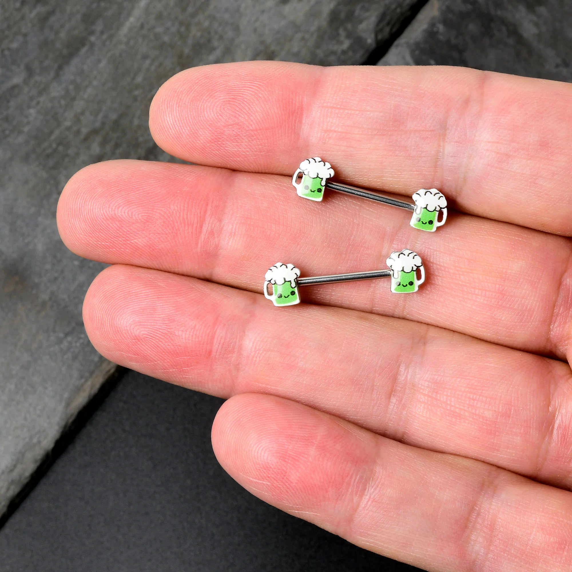 14G 9/16 Sweet Happy Green Beer St Patricks Day Nipple Ring Set - Image 6