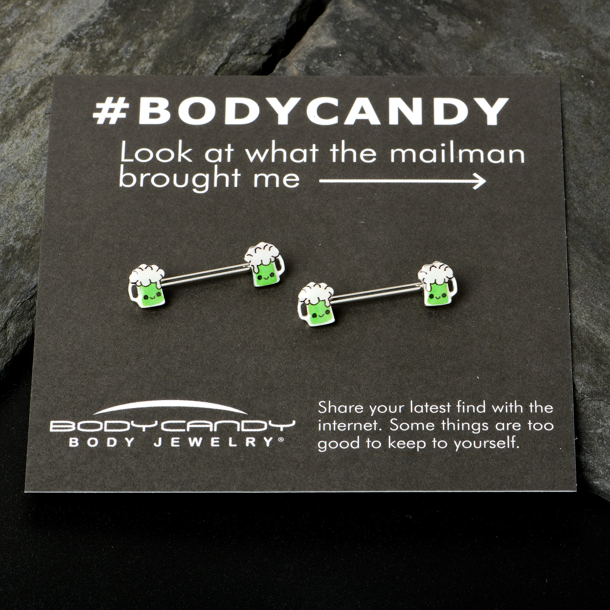 14G 9/16 Sweet Happy Green Beer St Patricks Day Nipple Ring Set - Image 7