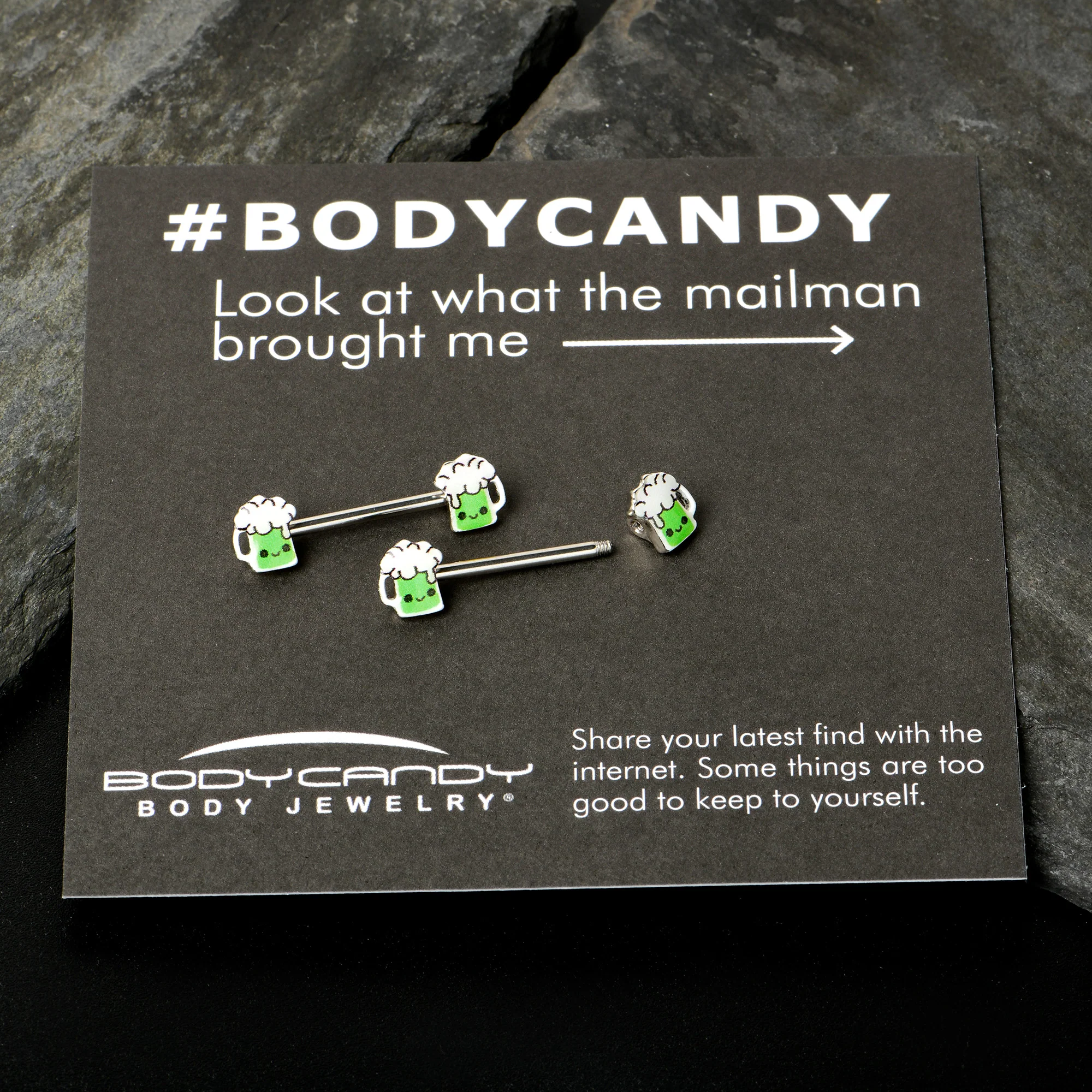 14G 9/16 Sweet Happy Green Beer St Patricks Day Nipple Ring Set - Image 8
