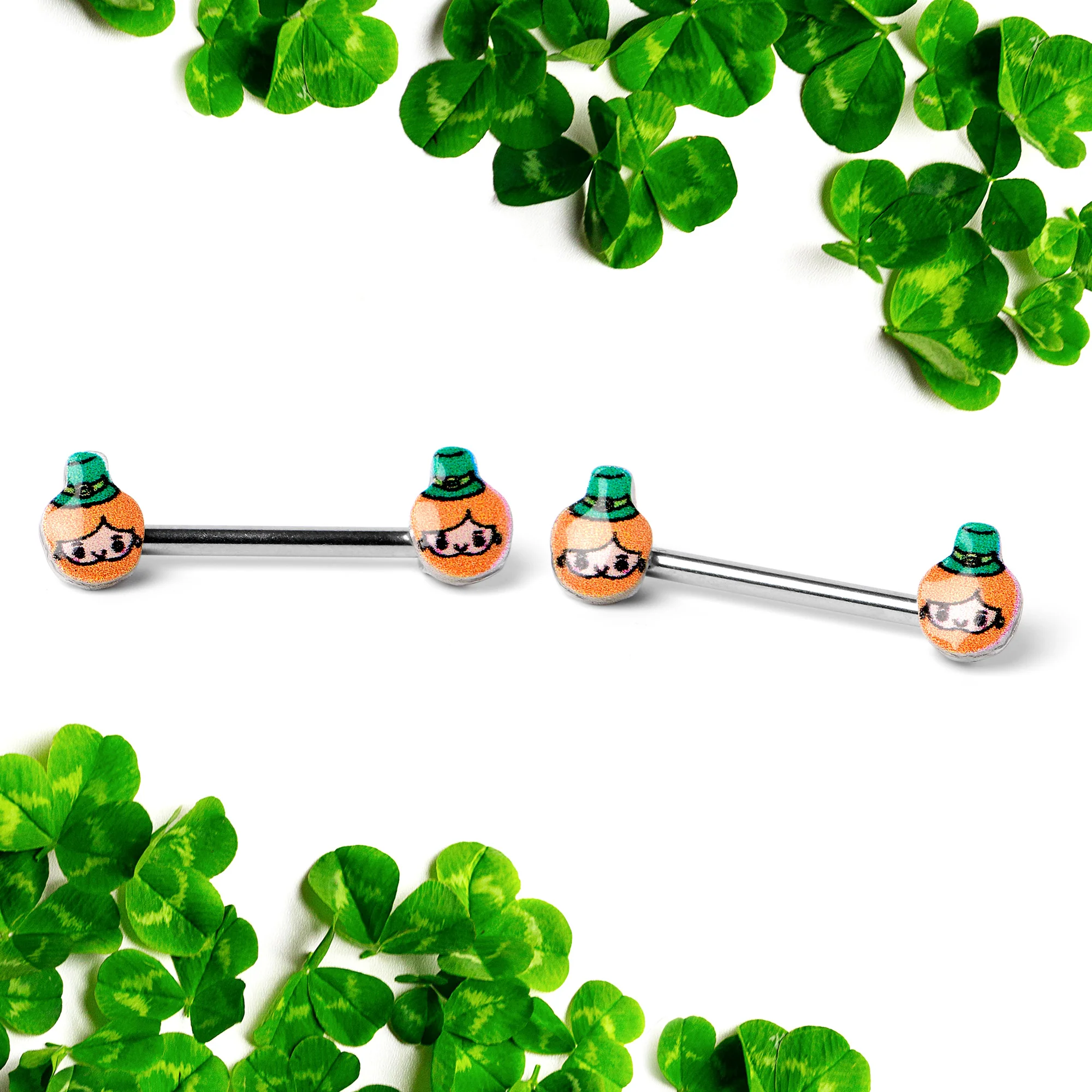 14G 9/16 Sweet Happy Leprechaun St Patricks Day Nipple Ring Set - Image 4