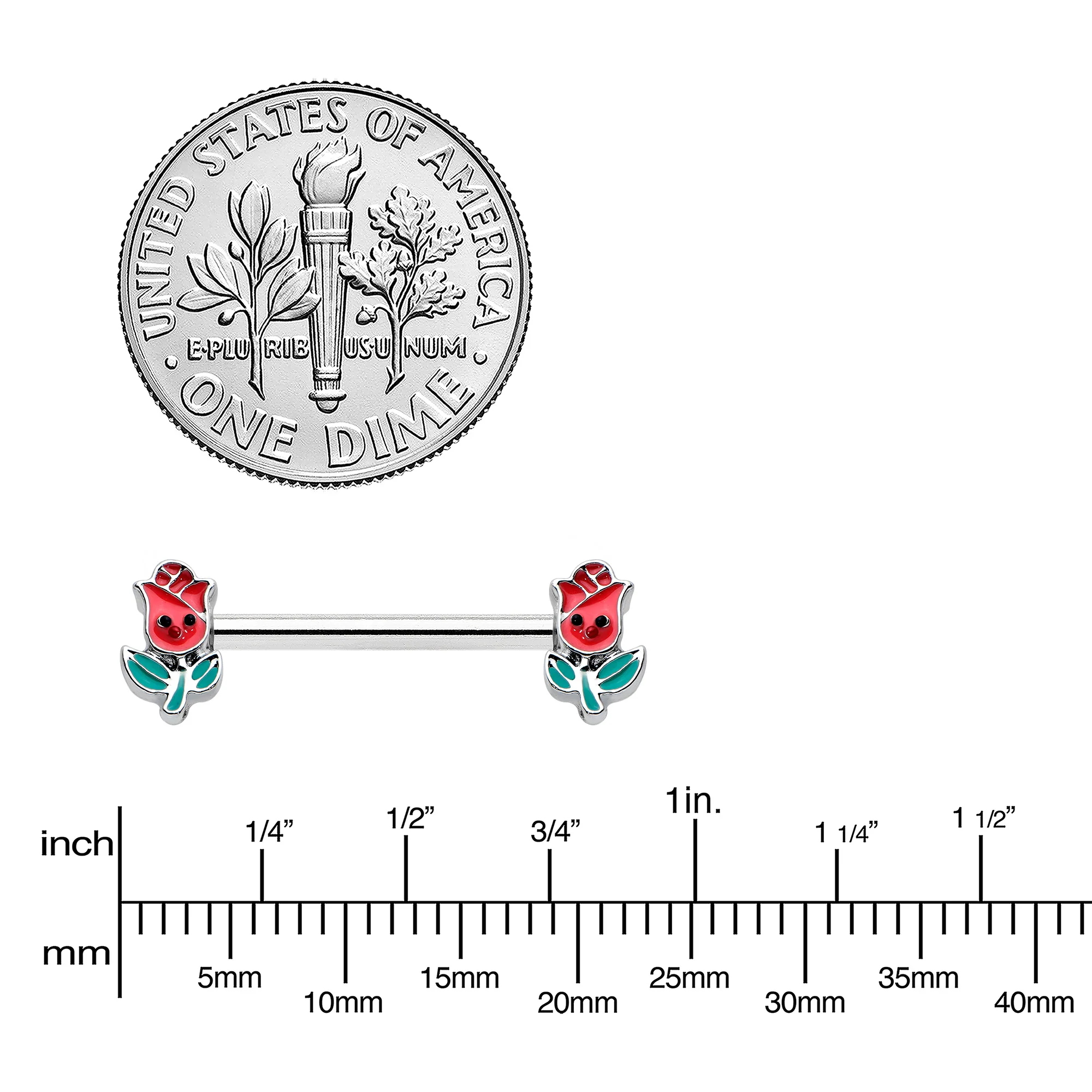 14G 9/16 Sweet Happy Rose Flower Barbell Nipple Ring Set - Image 3