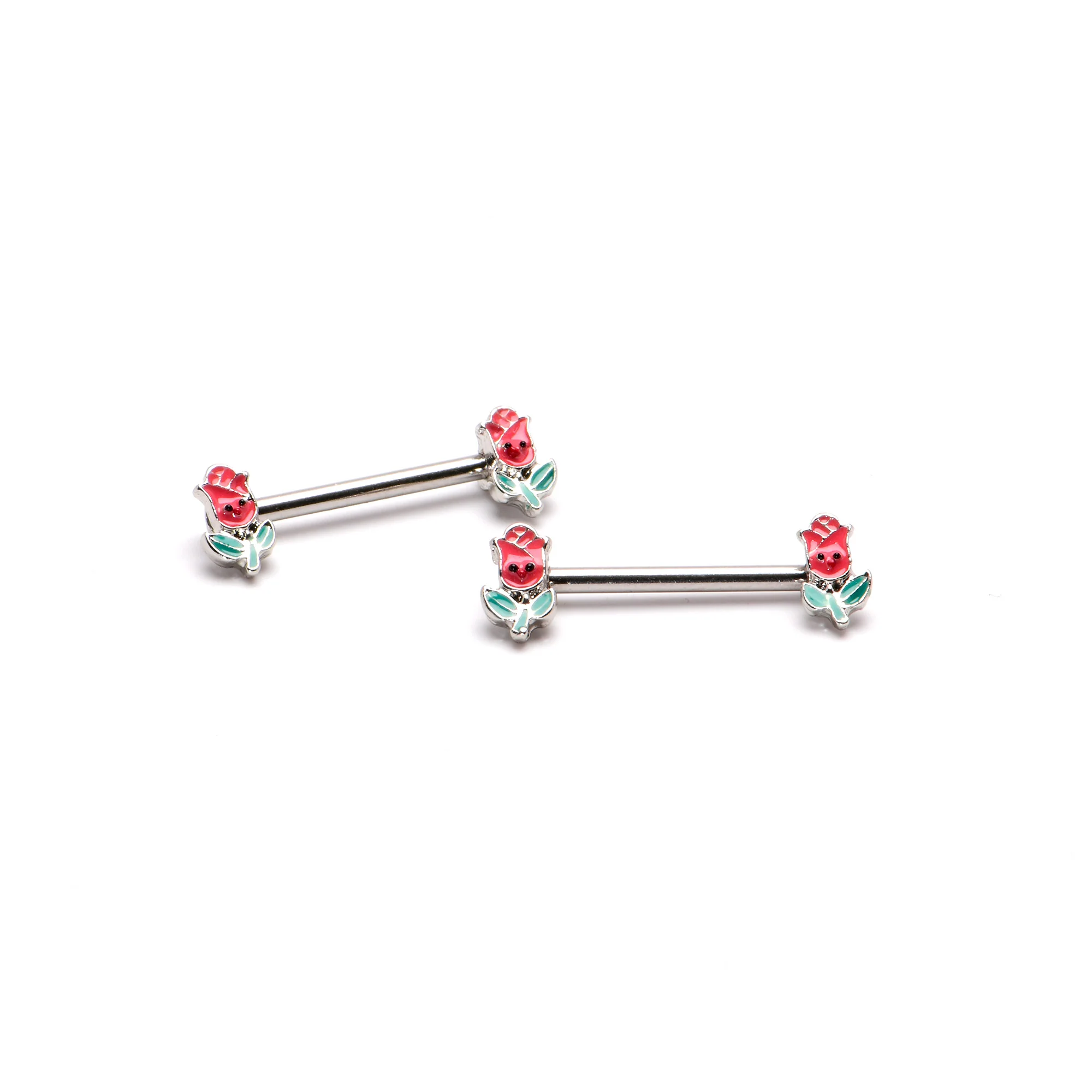 14G 9/16 Sweet Happy Rose Flower Barbell Nipple Ring Set - Image 4