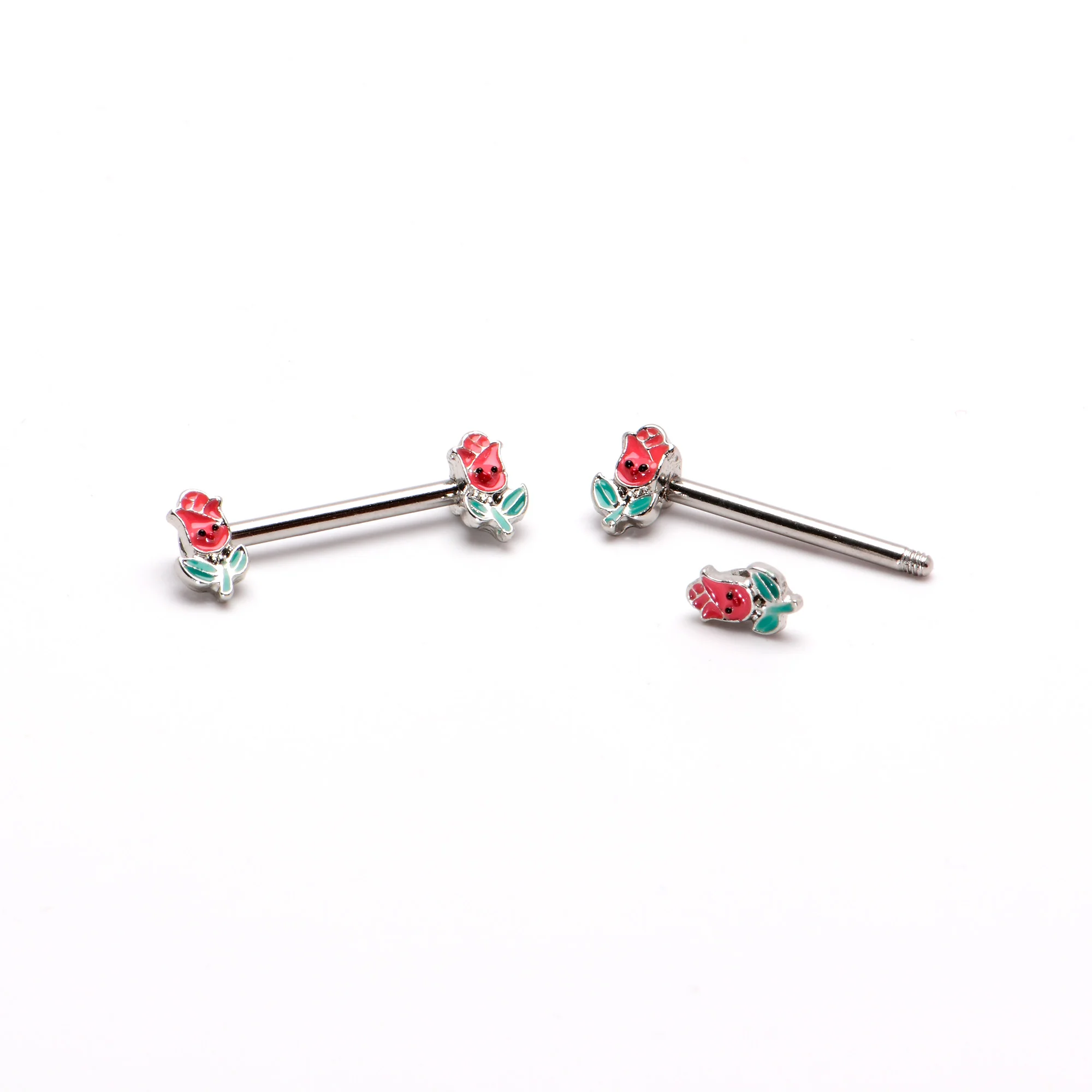14G 9/16 Sweet Happy Rose Flower Barbell Nipple Ring Set - Image 5