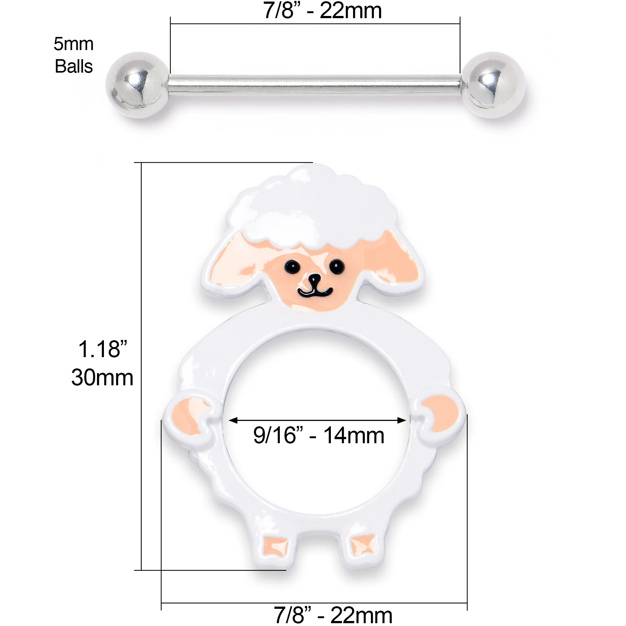 14G 9/16 Sweetheart Sheep White Nipple Shield Set - Image 4