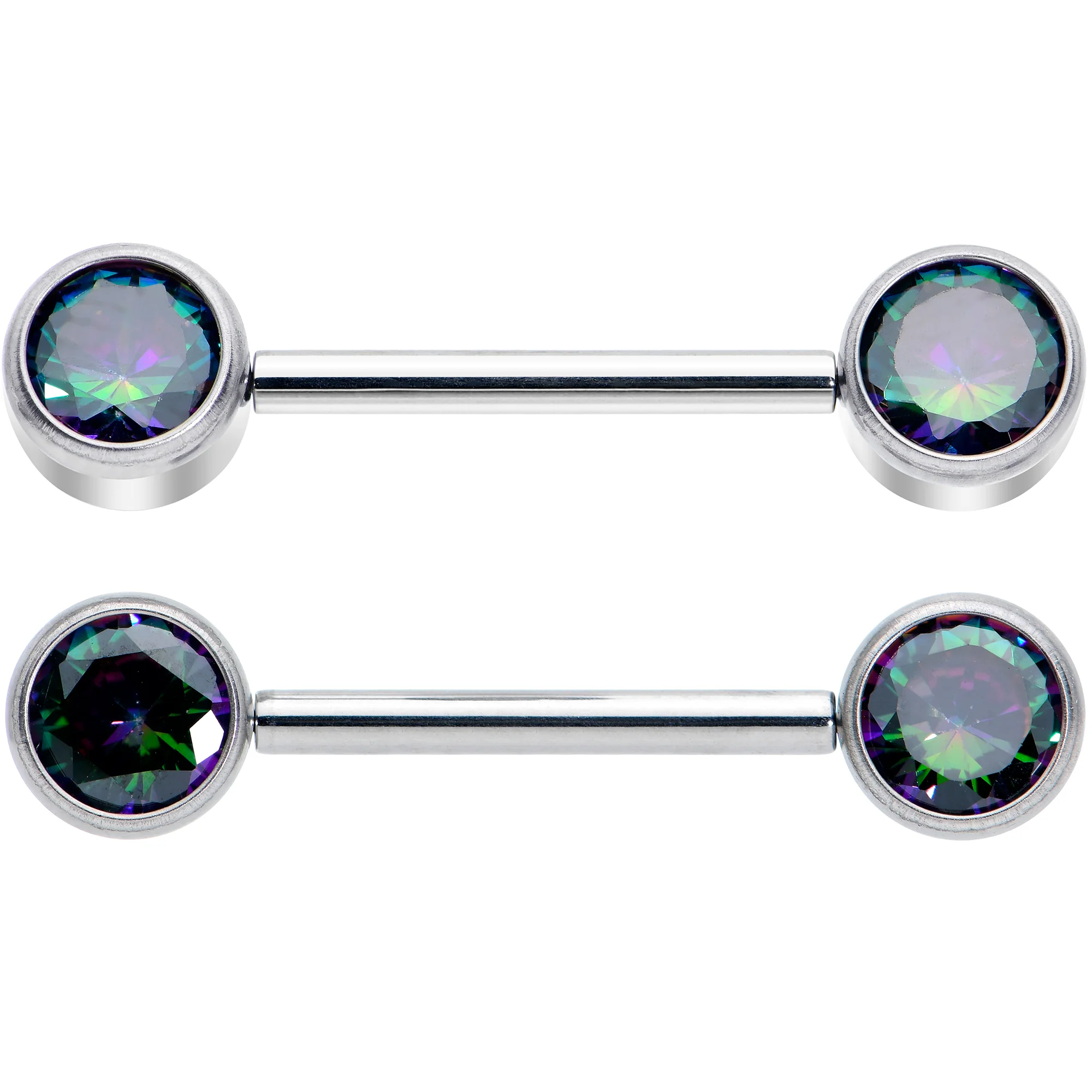 14G 9/16 Vitrail CZ Gem G23 Titanium Threadless Nipple Ring Set - Image 2