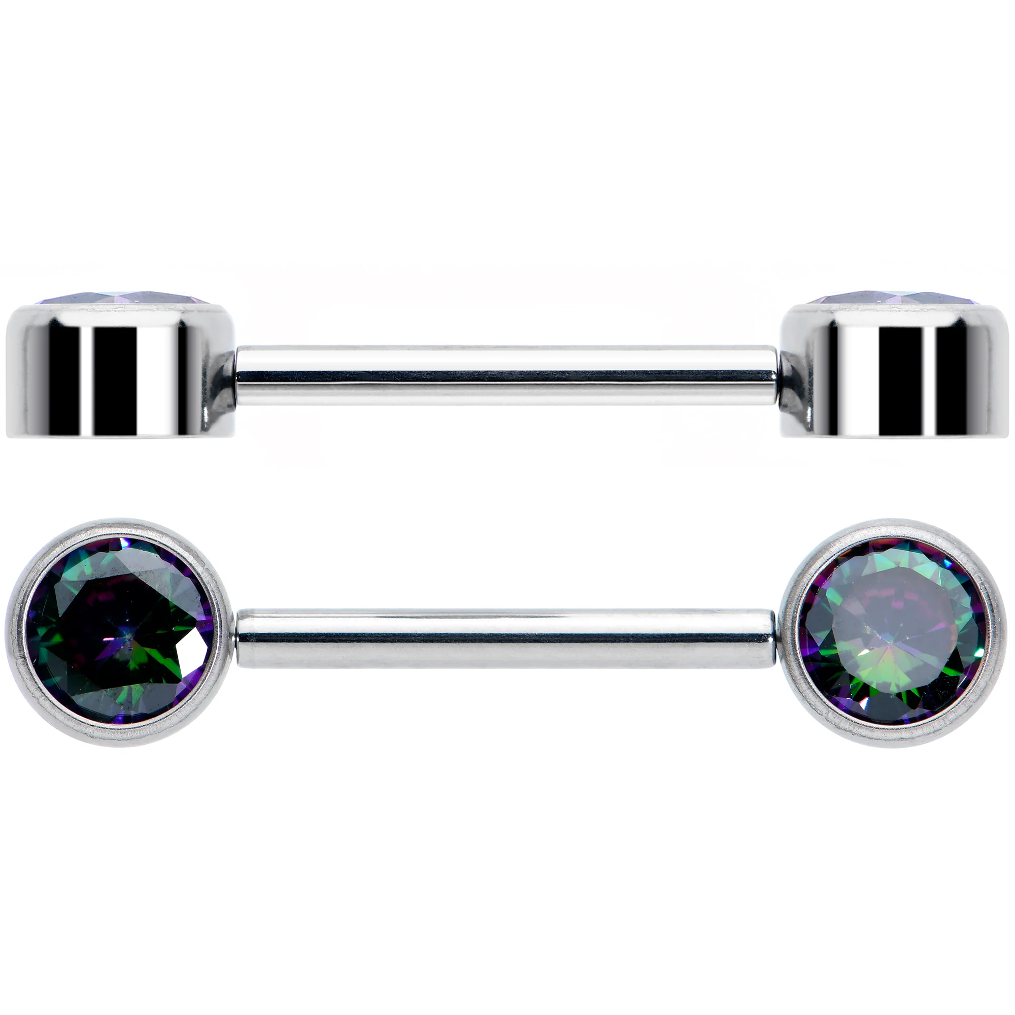14G 9/16 Vitrail CZ Gem G23 Titanium Threadless Nipple Ring Set - Image 3