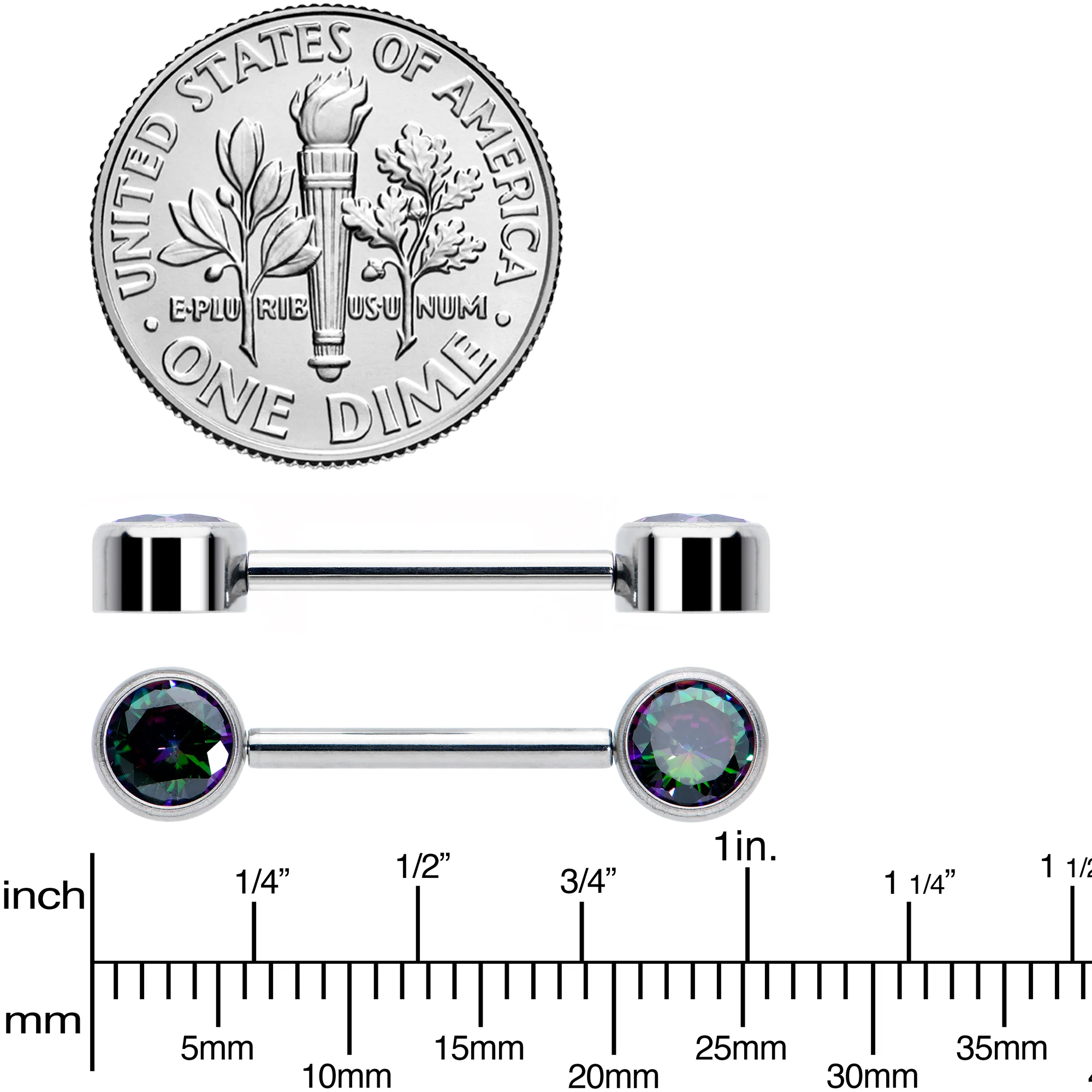 14G 9/16 Vitrail CZ Gem G23 Titanium Threadless Nipple Ring Set - Image 4