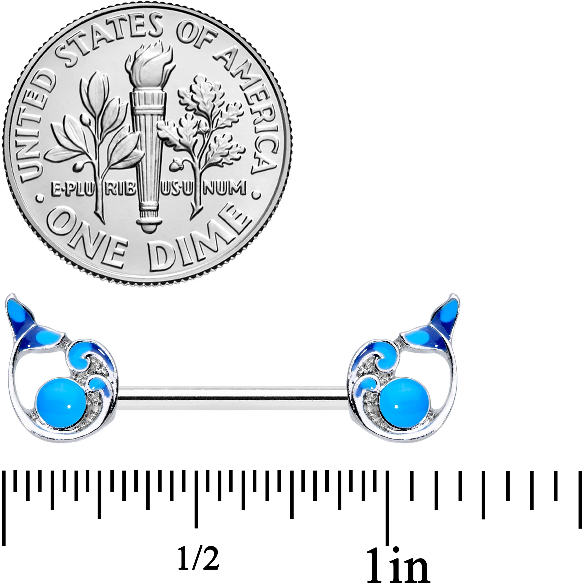 14G 9/16 Whale in the Water Nautical Barbell Nipple Ring Set - Image 2
