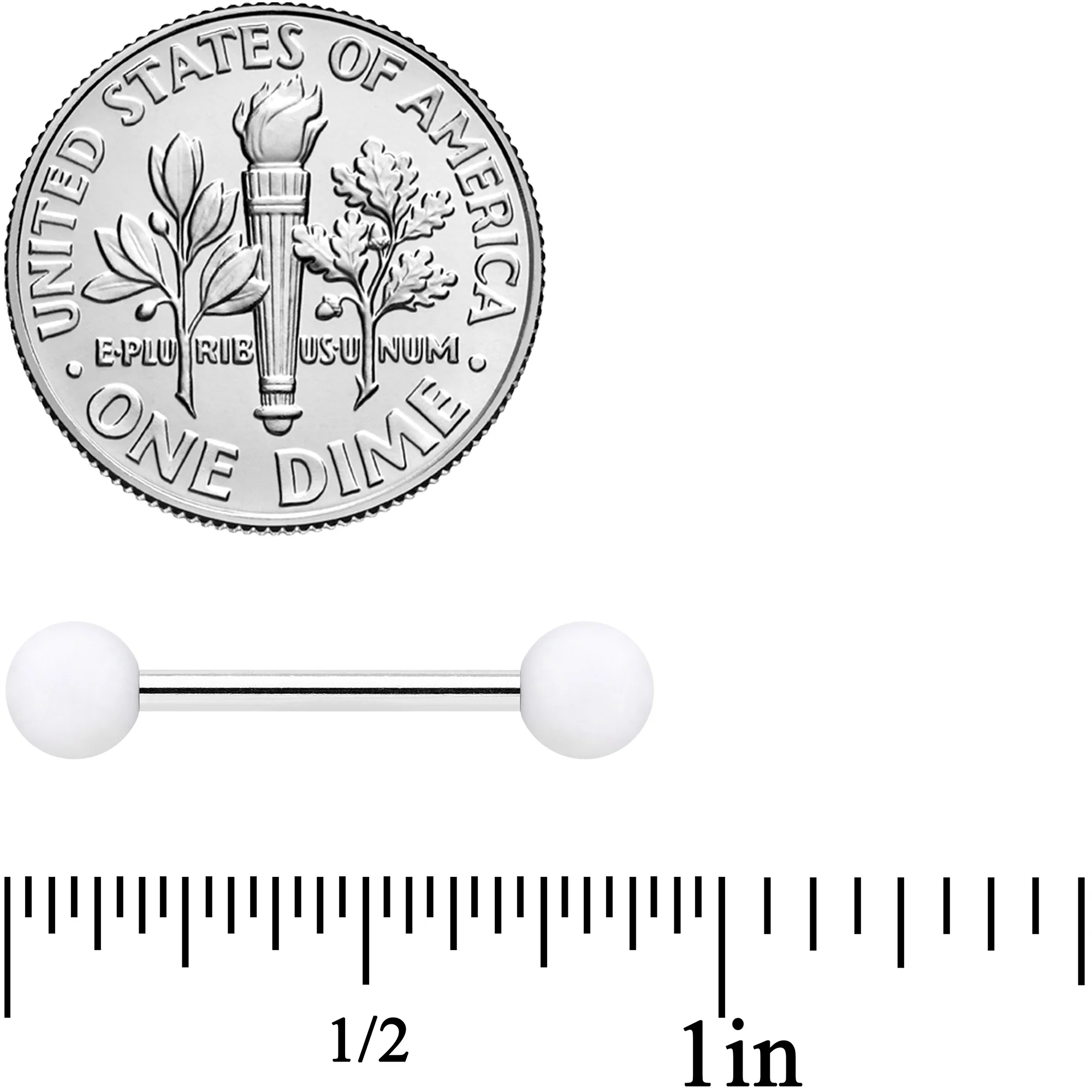 14G 9/16 White Matte Barbell Nipple Ring Set - Image 3