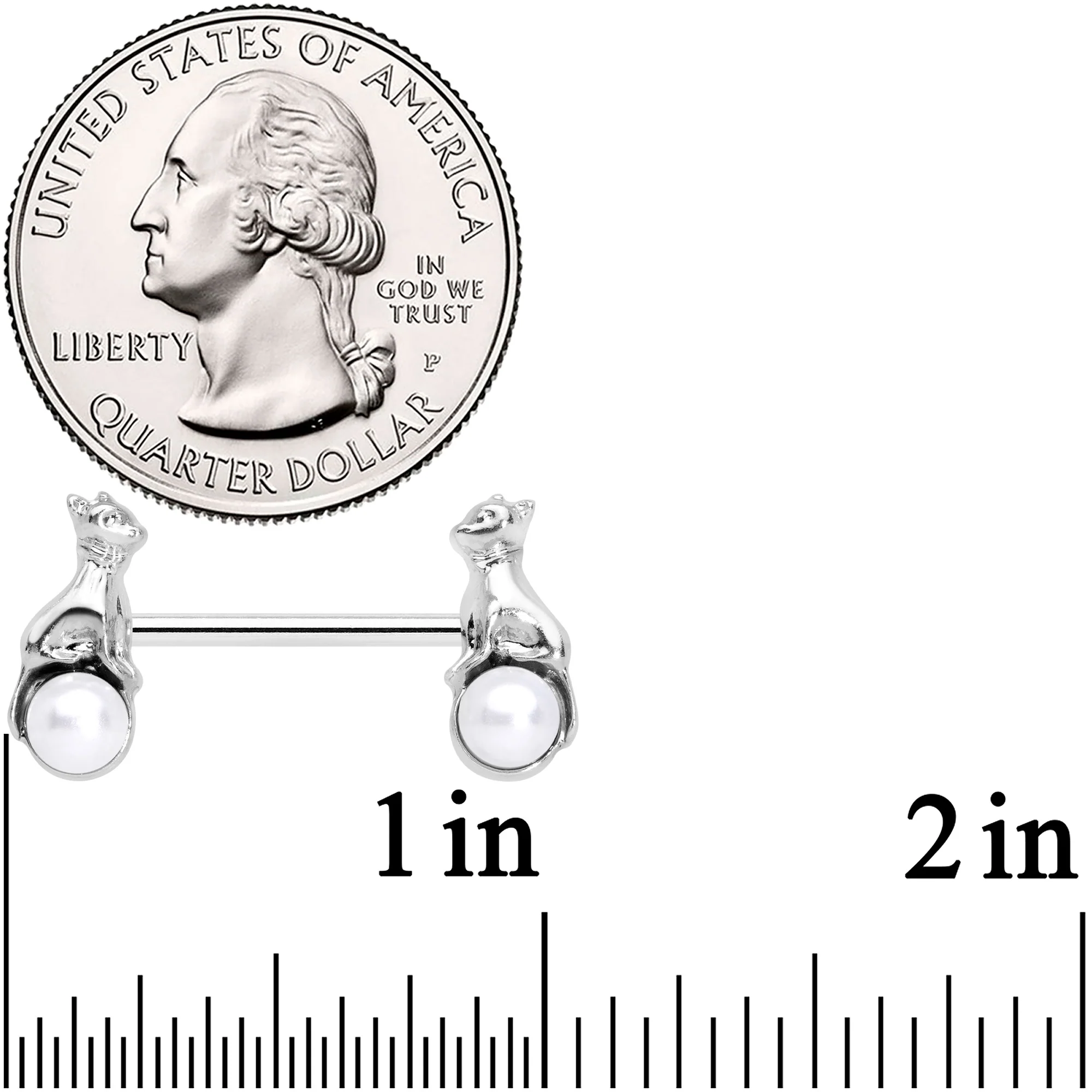 14G 9/16 White Orb Baby Bear Barbell Nipple Ring Set - Image 3