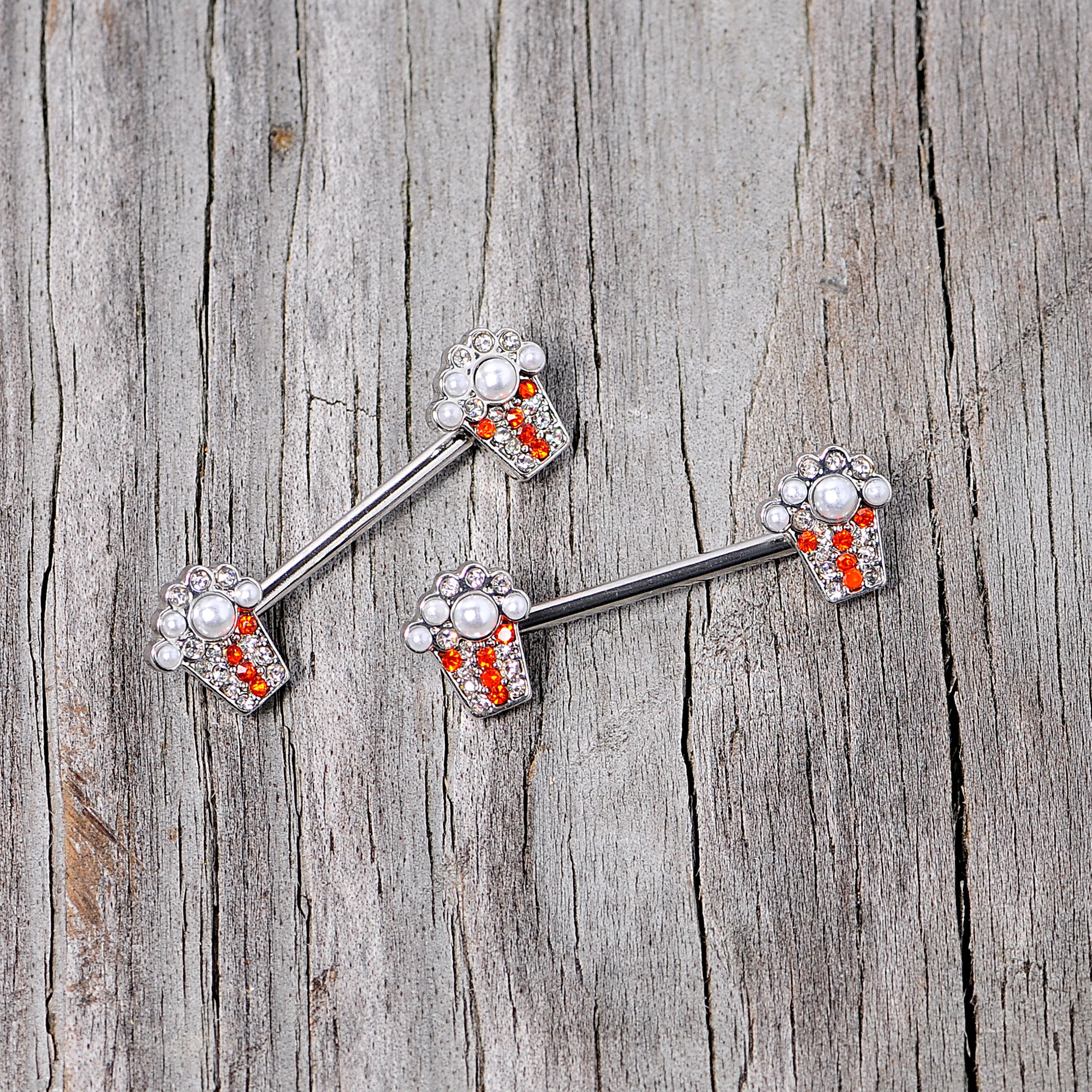 14G 9/16 White Orb Movie Night Popcorn Barbell Nipple Ring Set - Image 4