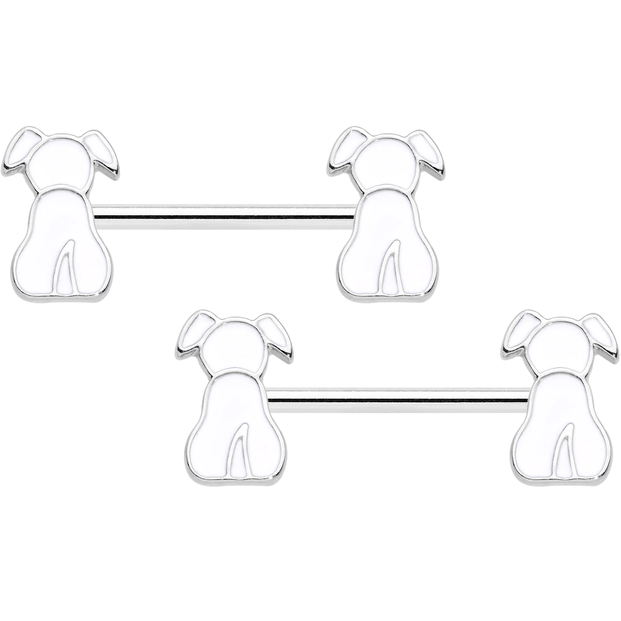 14G 9/16 White Sitting Dog Barbell Nipple Ring Set