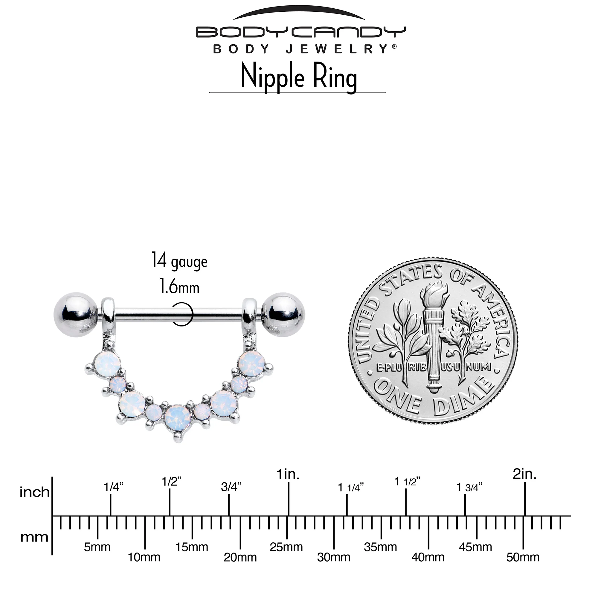 14G 9/16 White Synthetic Opal October Birthstone Nipple Shield Set - Image 5