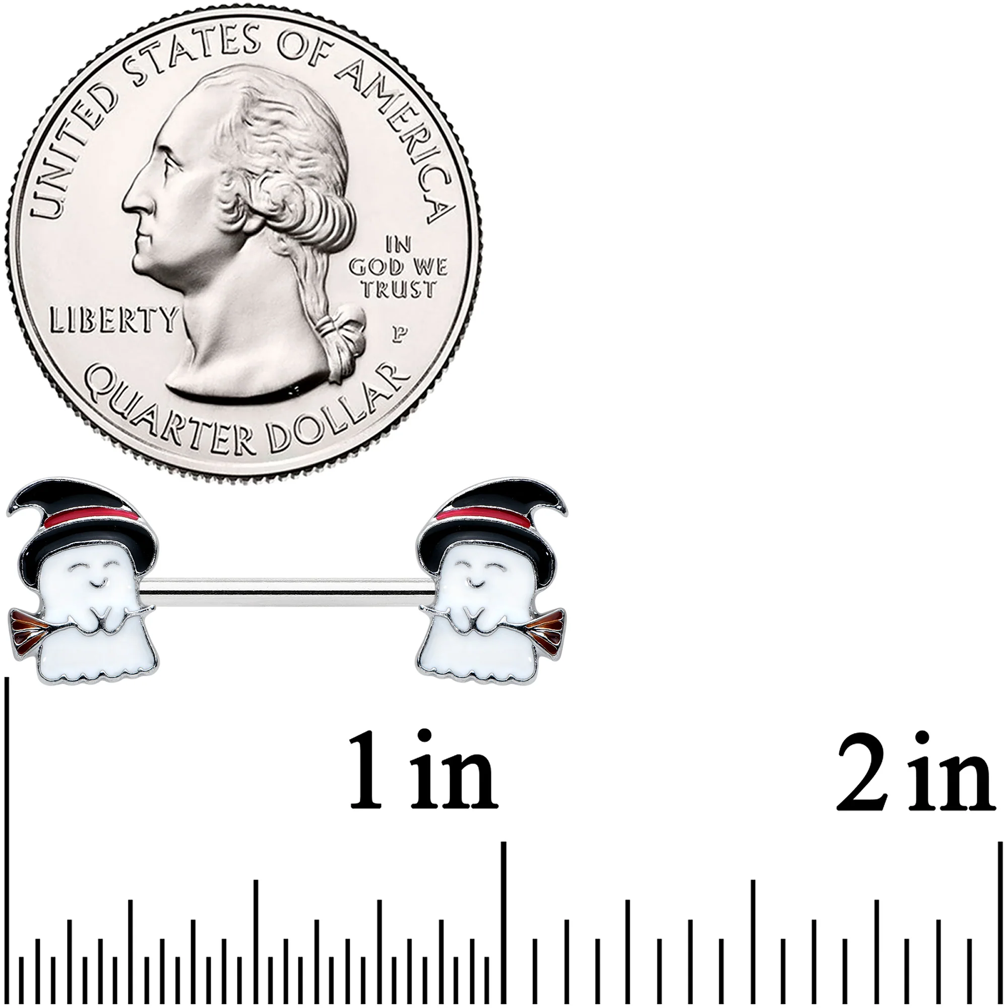 14G 9/16 Witch Hat Ghost Halloween Barbell Nipple Ring Set - Image 2